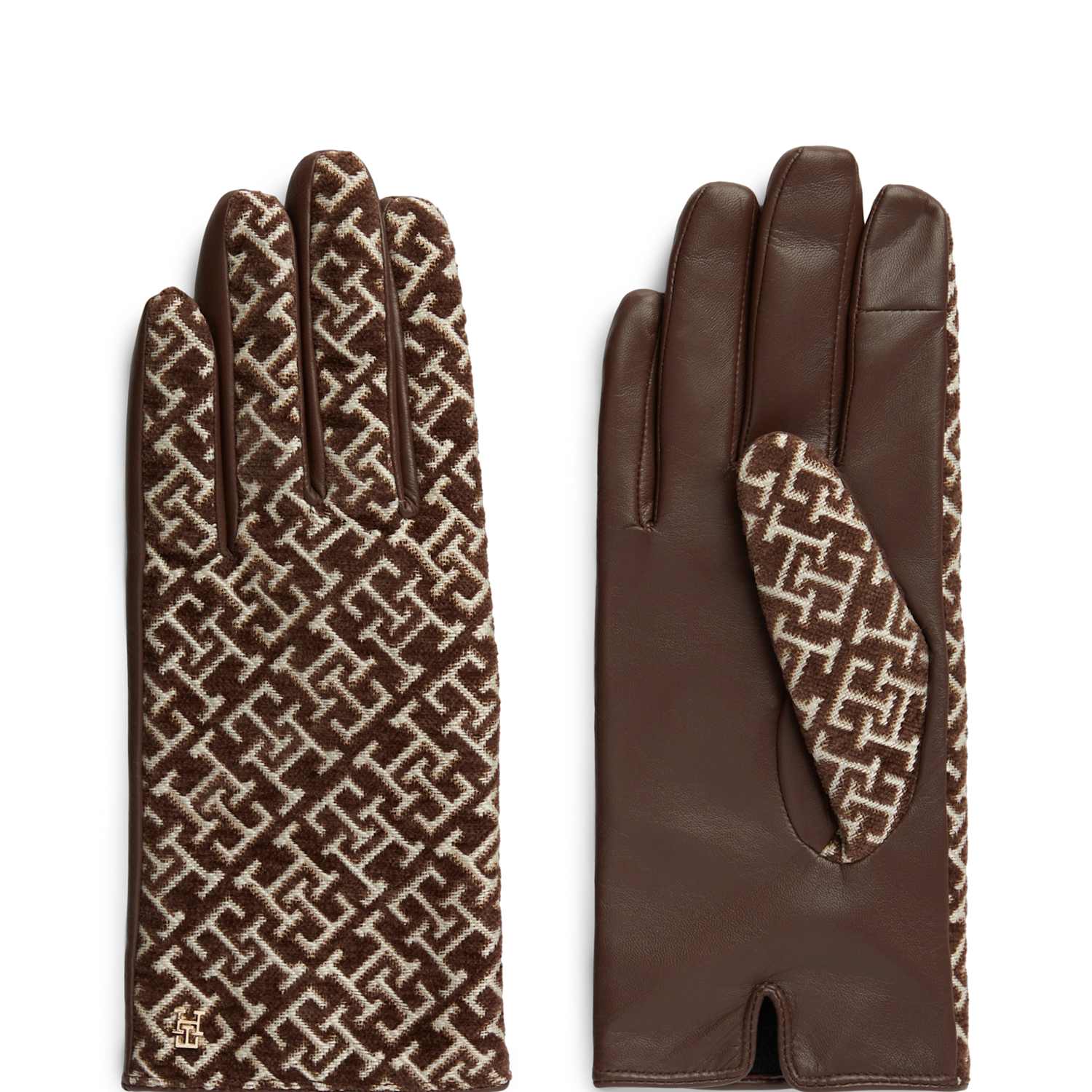 Tommy Hilfiger Women's Leather Jacquard Monogram Gloves - Small-Medium - Brown Mix - Available at M&S