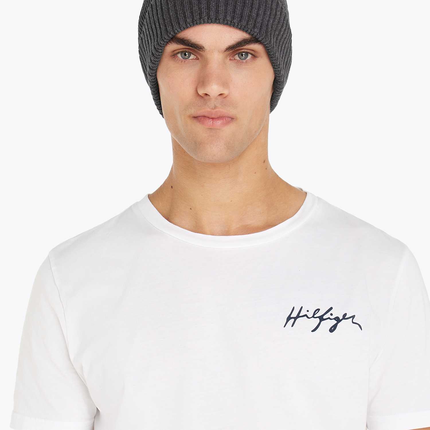 Tommy Hilfiger Men's Cotton Rich Beanie Hat with Cashmere - Grey - Available at M&S