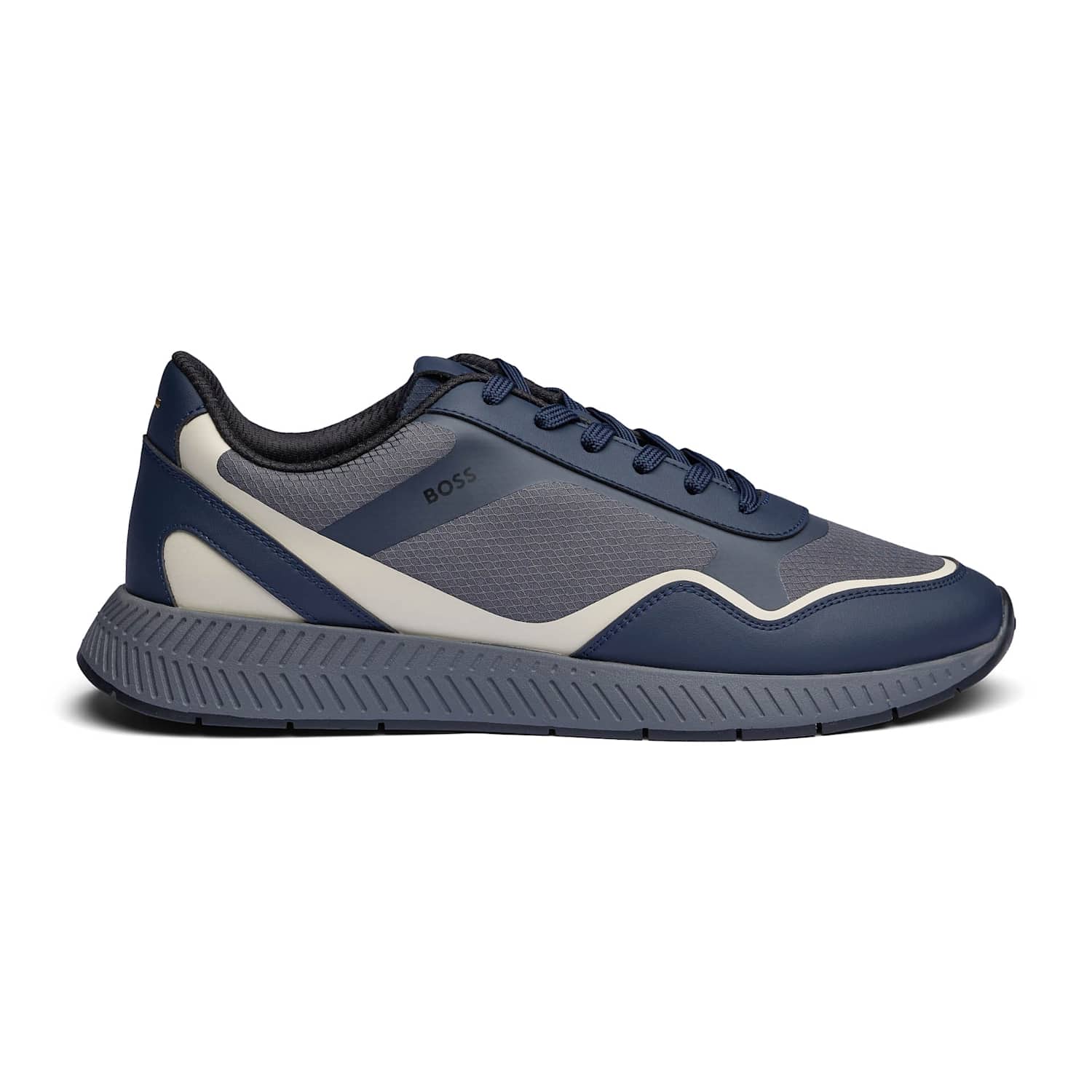 Boss Men's Textured Lace Up Trainers - 8 - Blue Mix - Available at M&S