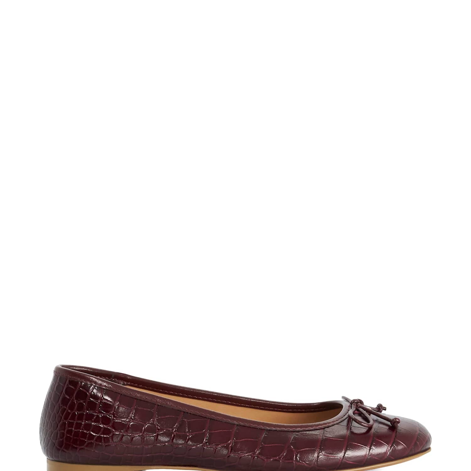 Dune London Women's Leather Croc Bow Flat Ballet Pumps - 4 - Burgundy - Available at M&S