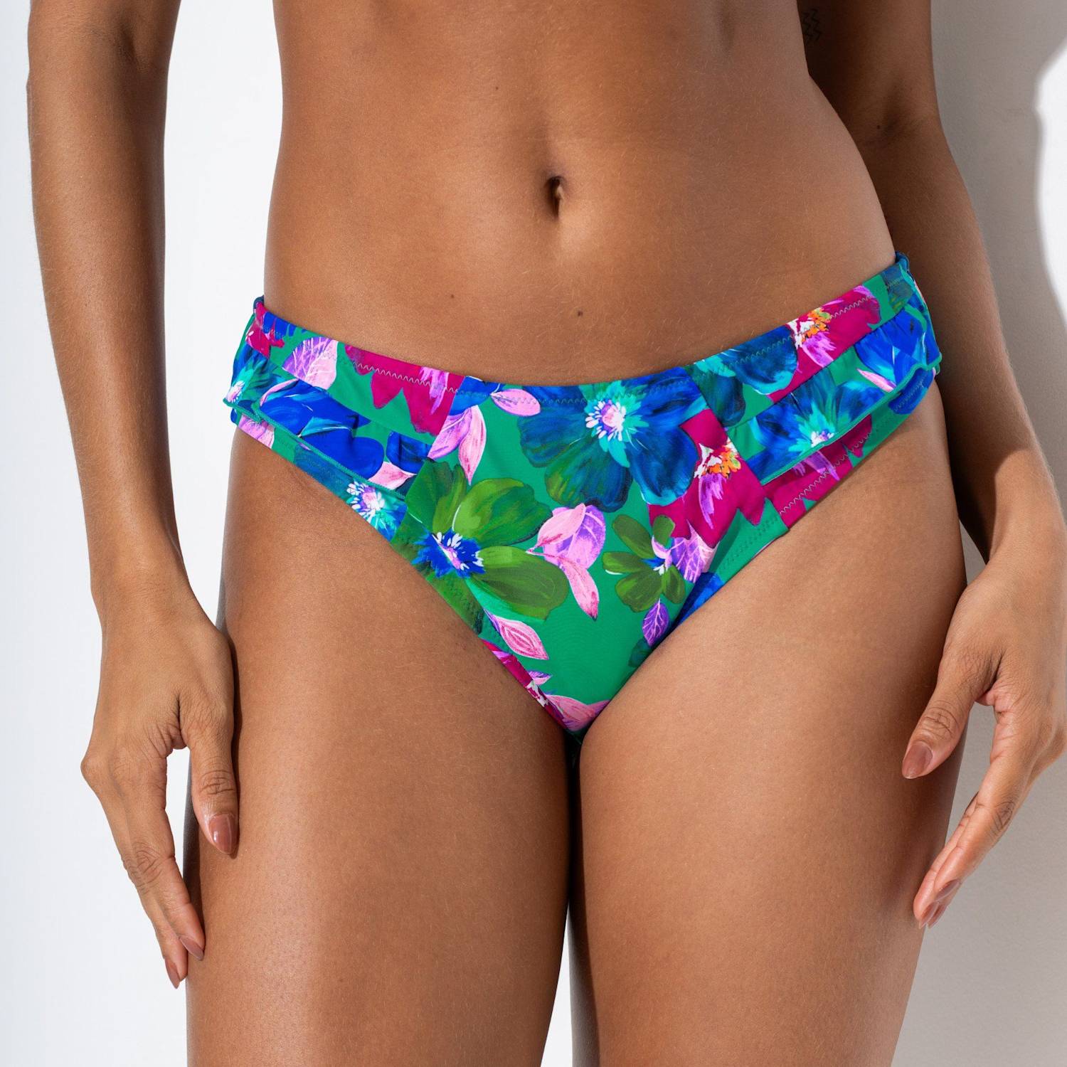 Pour Moi Women's Free Spirit Twist Front Ruched Tummy Control Swimsuit - 14 - Green Mix - Available at M&S