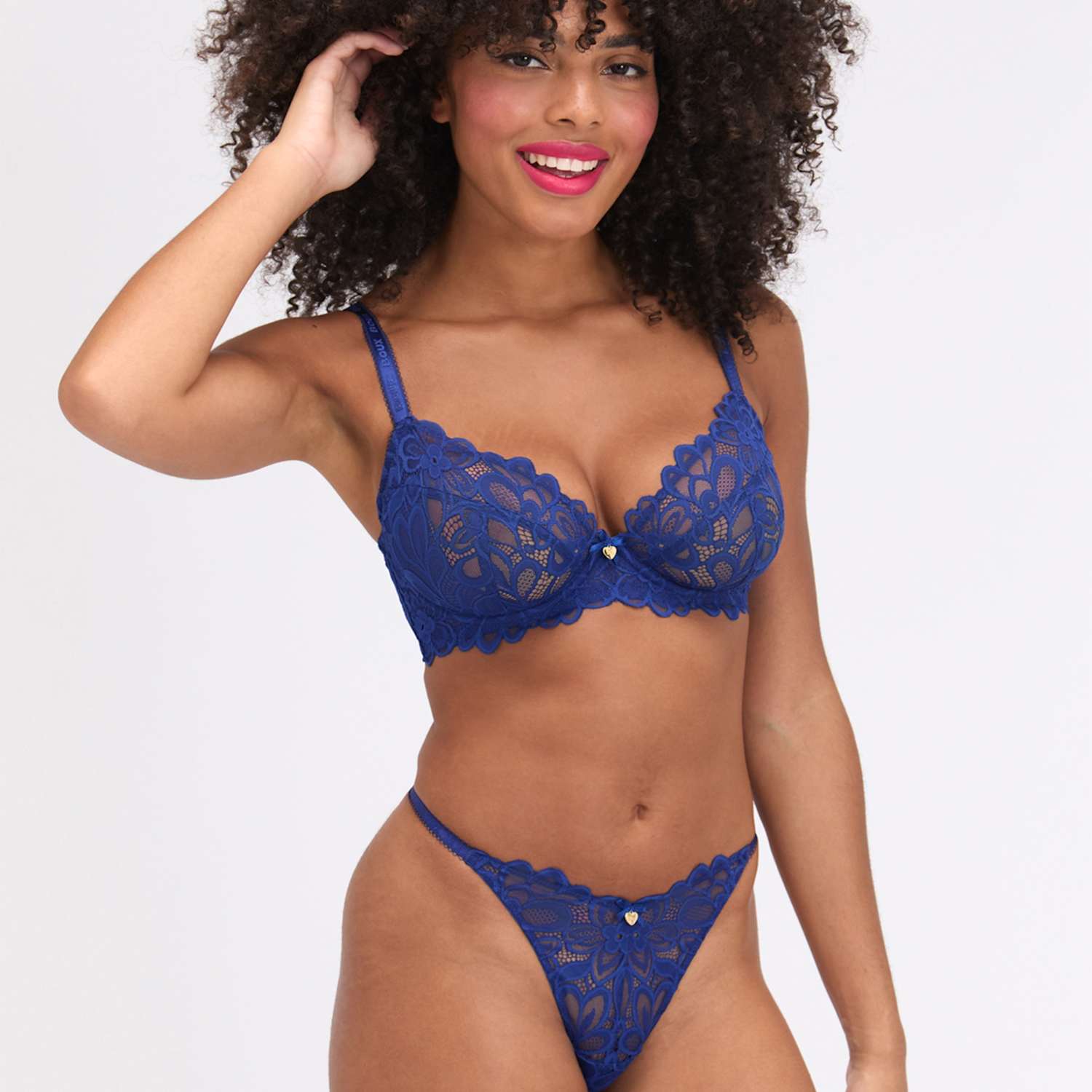 Boux Avenue Women's Heidi Floral Lace Wired Plunge Bra (B-G) - 36G - Blue - Available at M&S