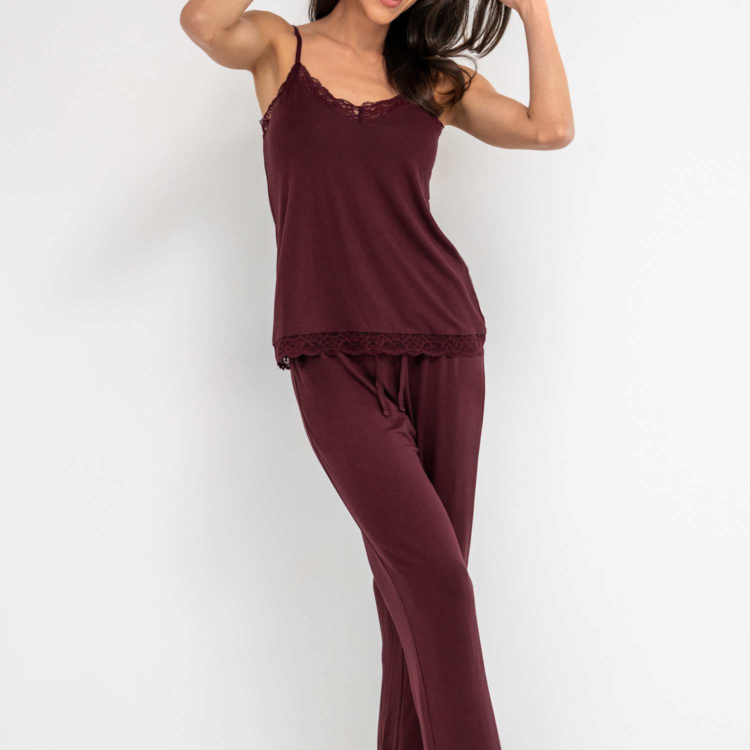 Pour Moi Women's Sofa Loves Lace Pyjama Bottoms - 8 - Burgundy - Available at M&S