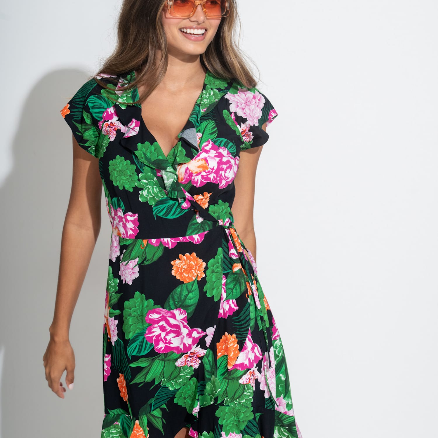 Pour Moi Women's Penny Frill Wrap Woven Beach Dress - 14 - Black Mix - Available at M&S