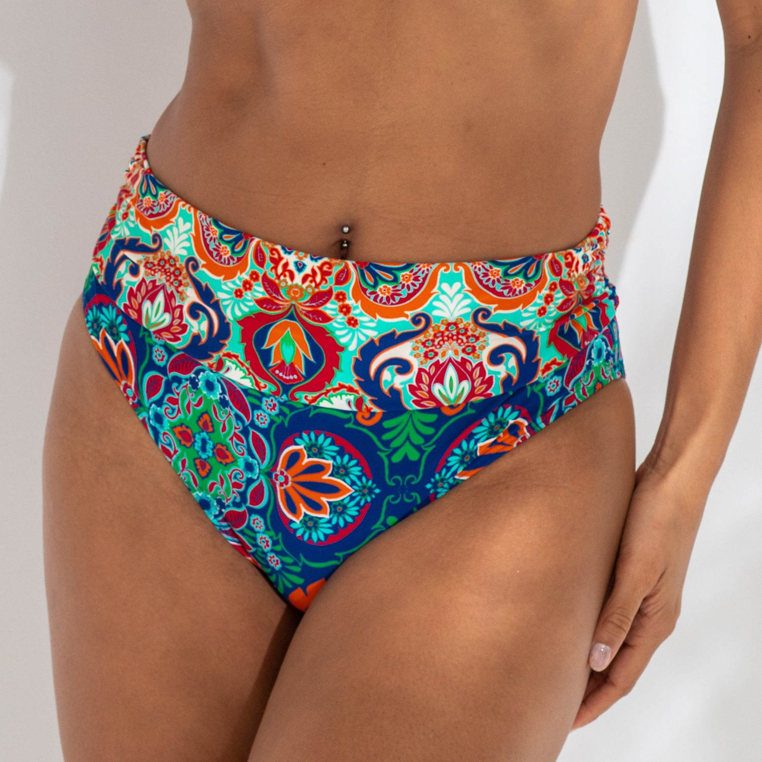 Pour Moi Women's Venice Beach Printed Roll Top Bikini Bottoms - 18 - Navy Mix - Available at M&S