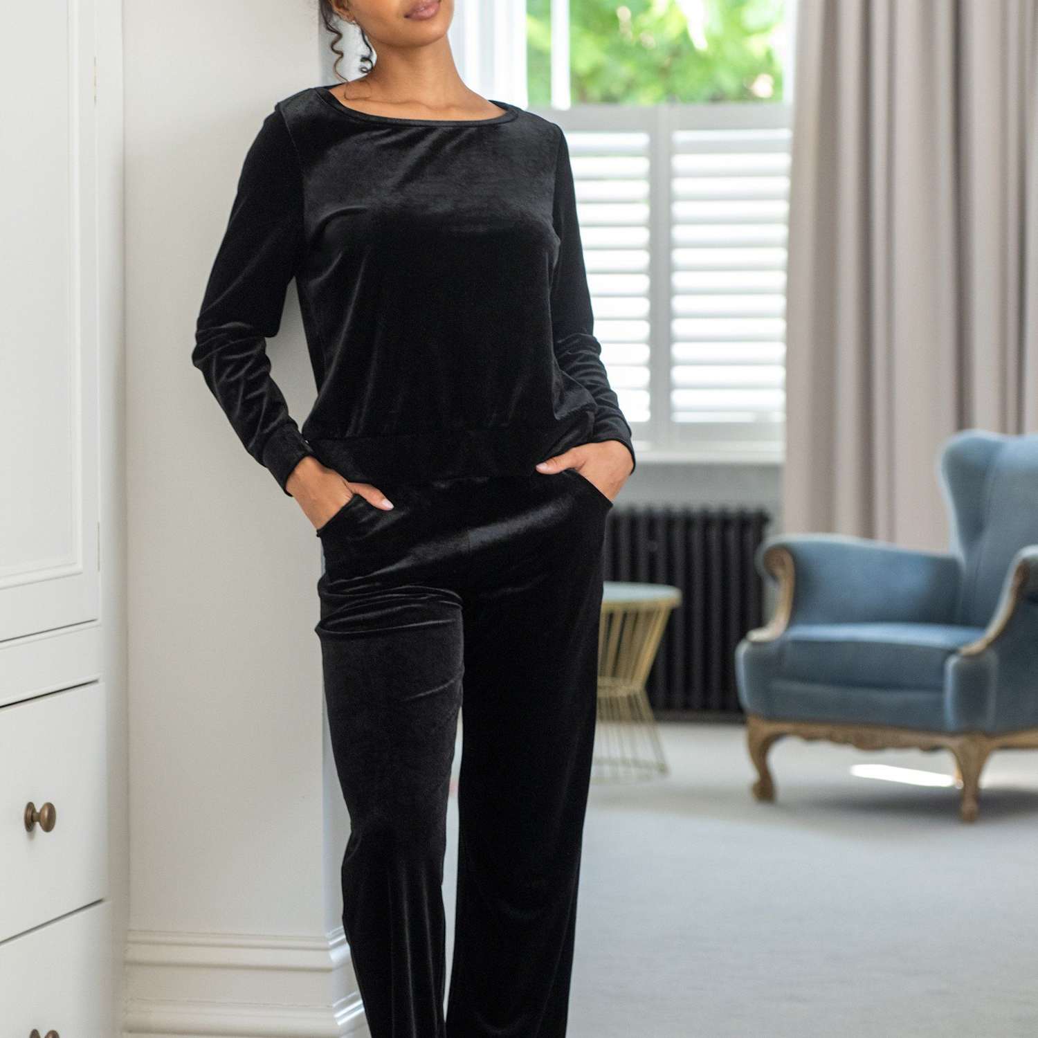 Pour Moi Women's Velour Pyjama Set - 10 - Black - Available at M&S