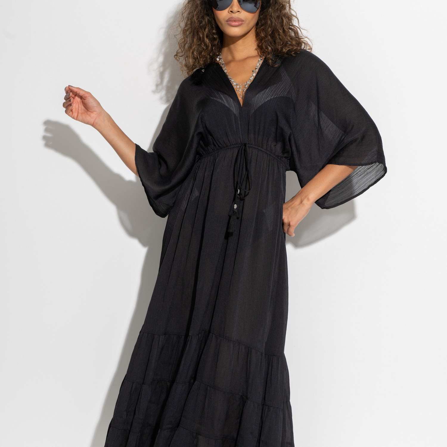 Pour Moi Women's Tassel Trim Tiered Maxi Kaftan - 18 - Black - Available at M&S