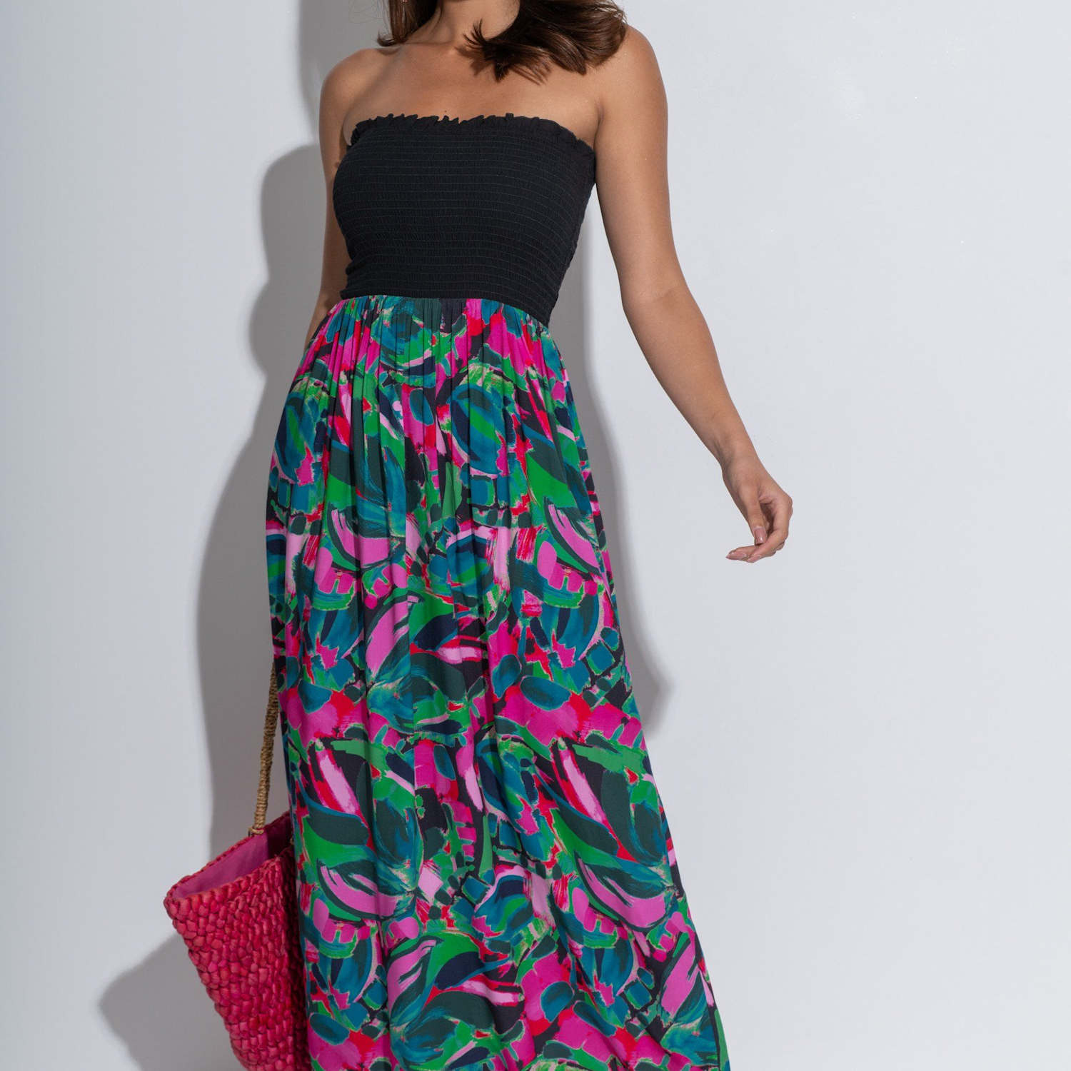 Pour Moi Women's Emma Strapless Shirred Maxi Beach Dress - 8 - Black Mix - Available at M&S
