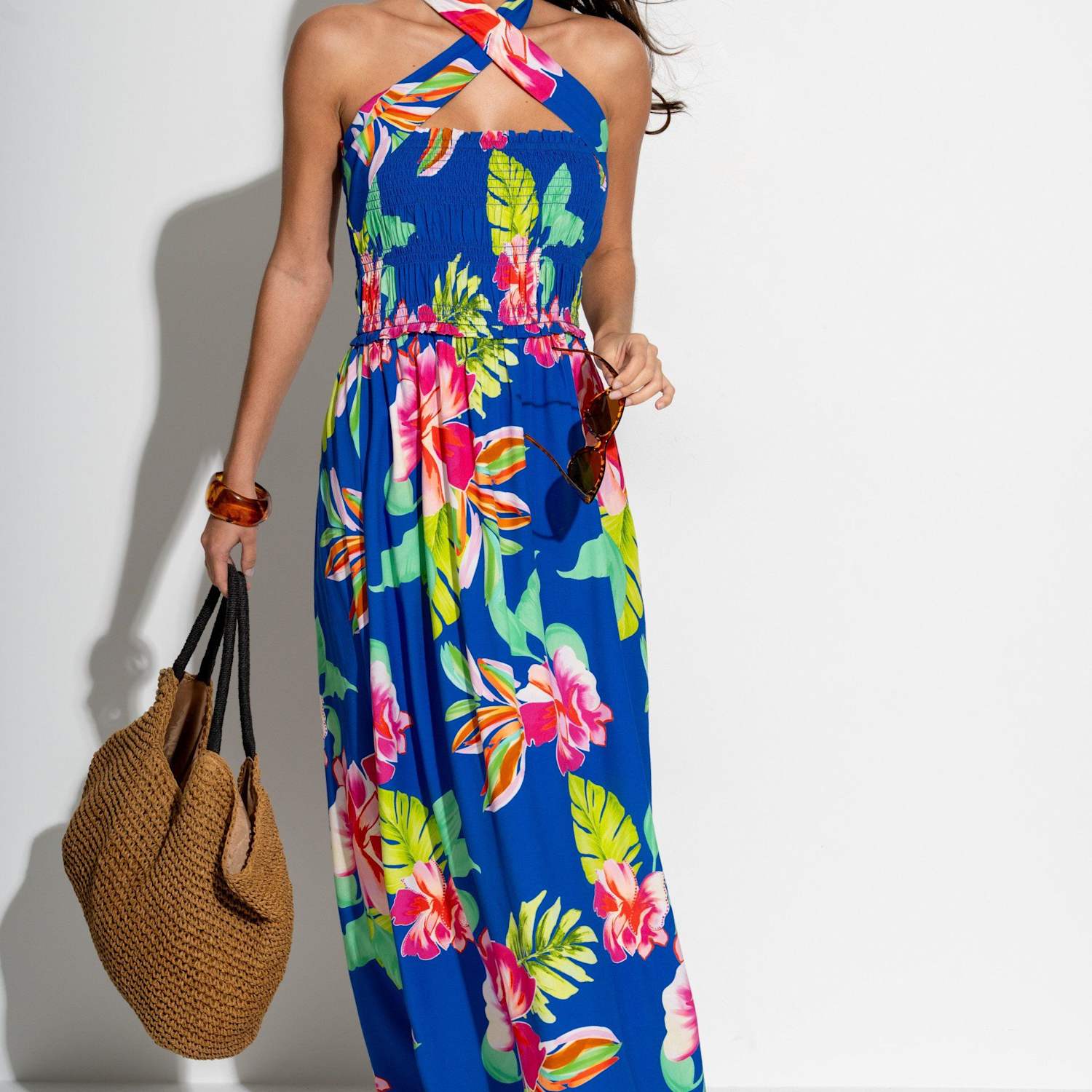 Pour Moi Women's Zoey Floral Maxi Shirred Beach Dress - 18 - Blue Mix - Available at M&S