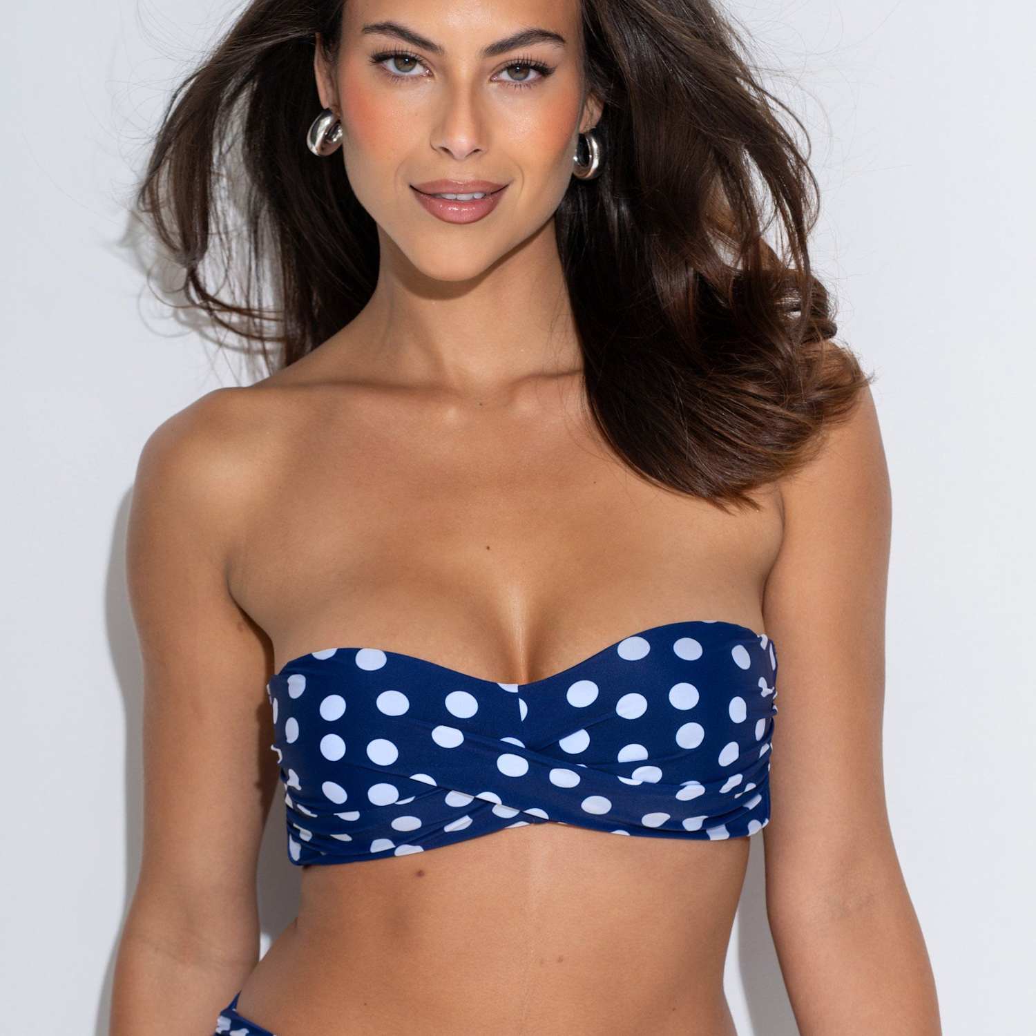 Pour Moi Women's Santa Monica Polka Dot Print Non Wired Strapless Bandeau Top - 12 - Navy Mix - Available at M&S