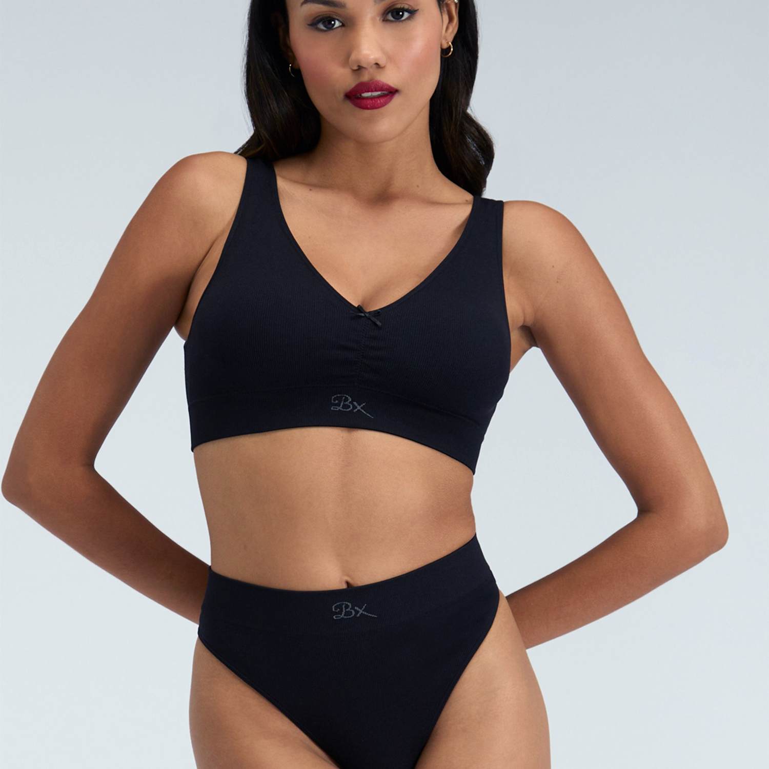Boux Avenue Women's Rib Seamless Ruche Non Wired Bralette - Large - Black - Available at M&S