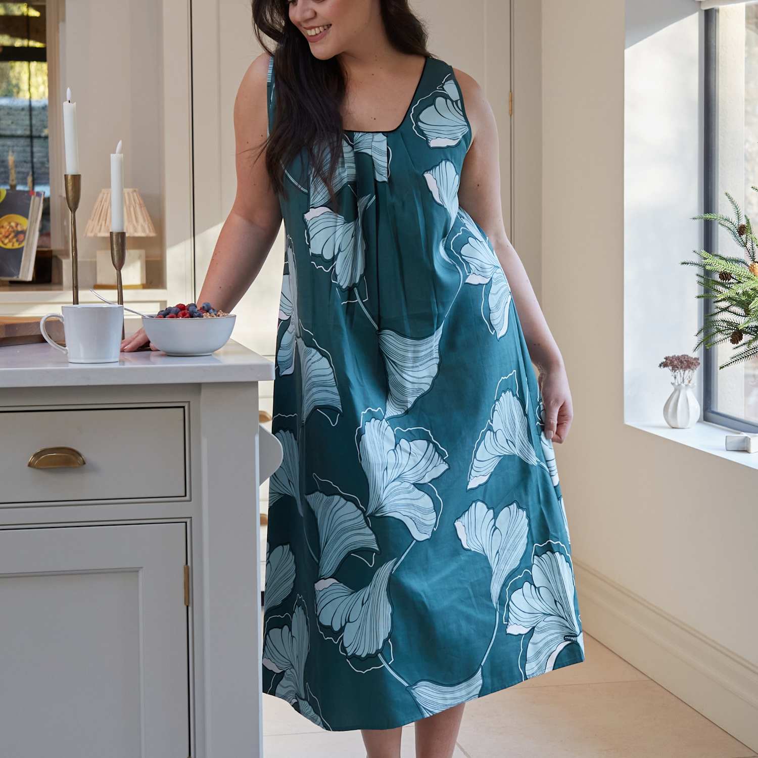 Cyberjammies Women's Cotton Modal Floral Nightie - 6 - Green Mix - Available at M&S