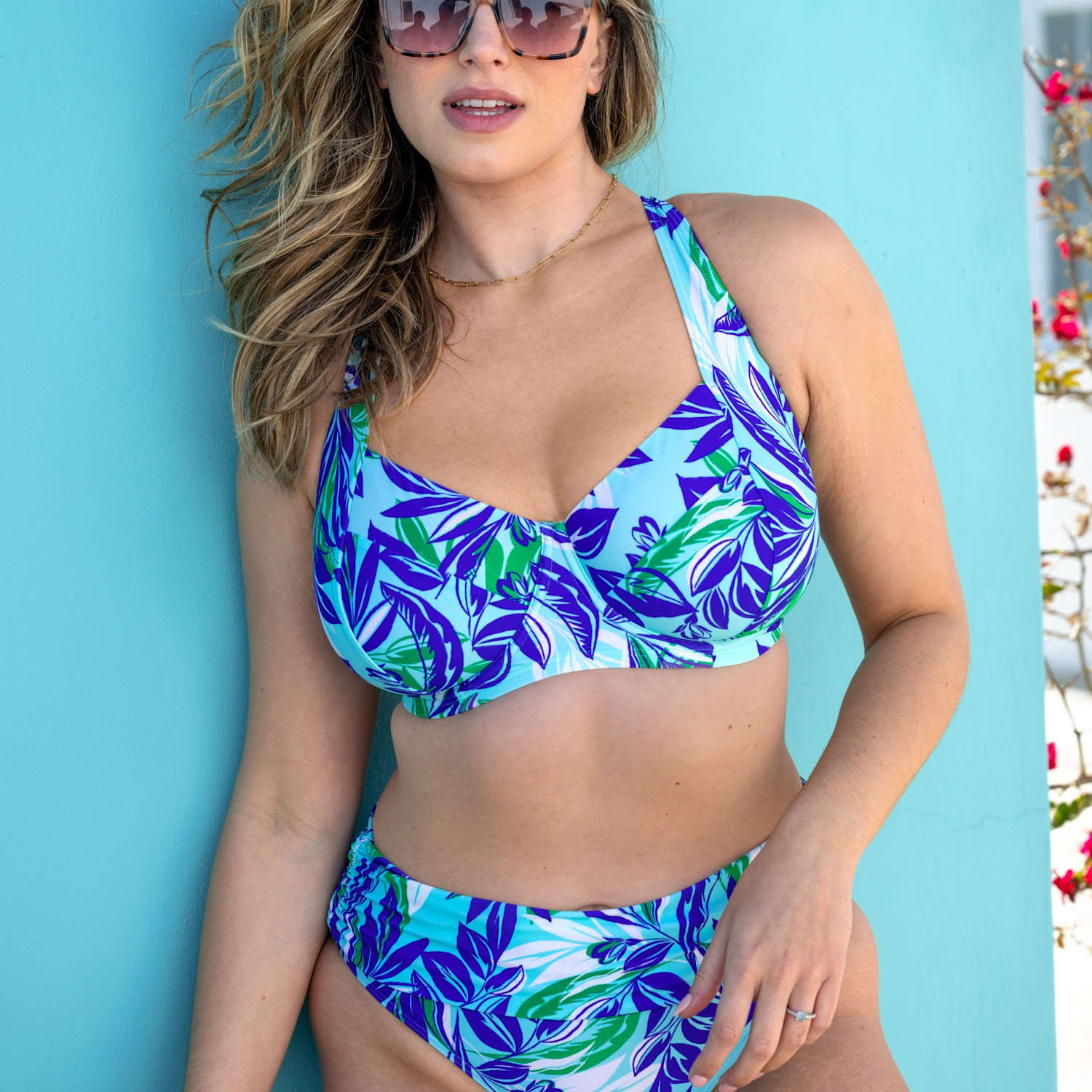 Pour Moi Women's Santa Monica Side Support Non Padded Underwired Bikini Top - 36G - Aqua Mix - Available at M&S