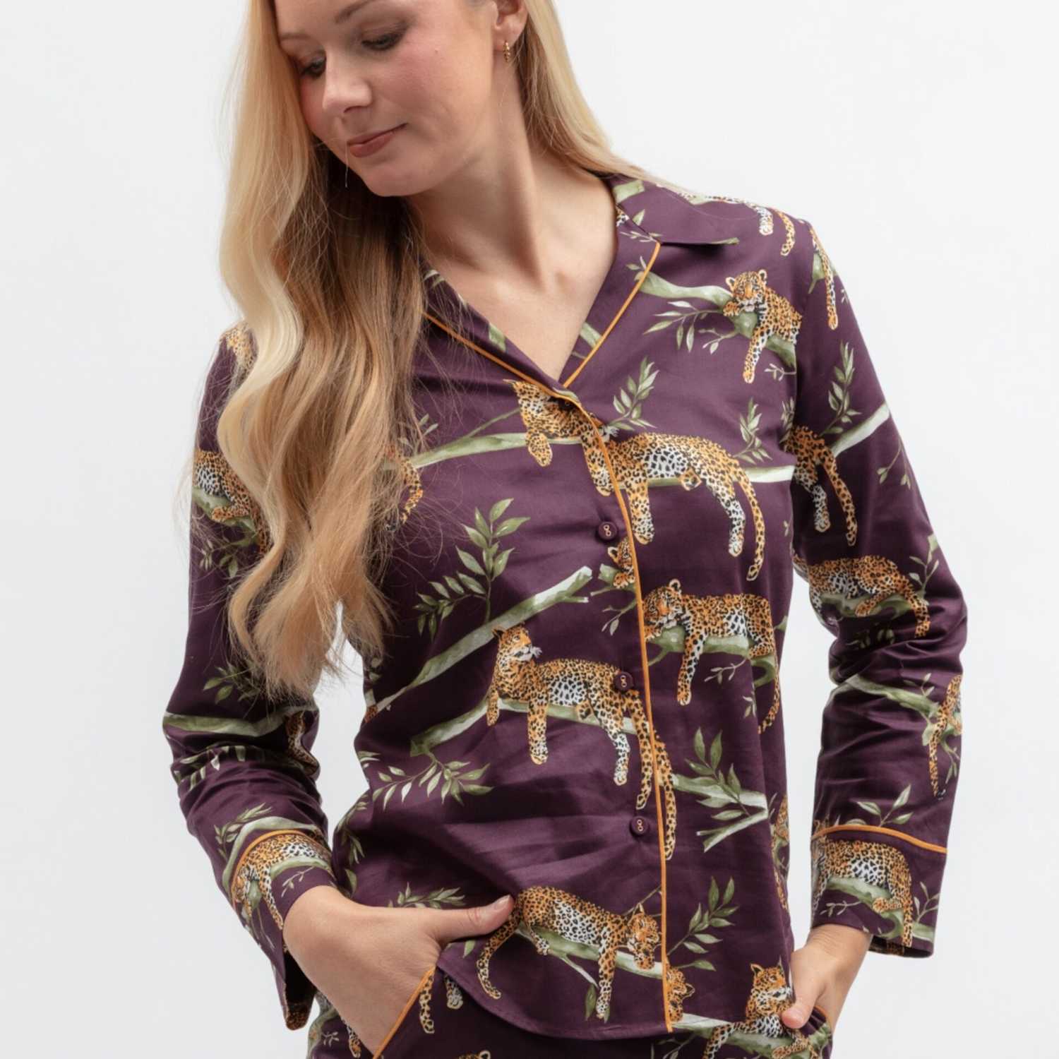 Cyberjammies Women's Cotton Modal Leopard Print Pyjama Top - 22 - Plum - Available at M&S