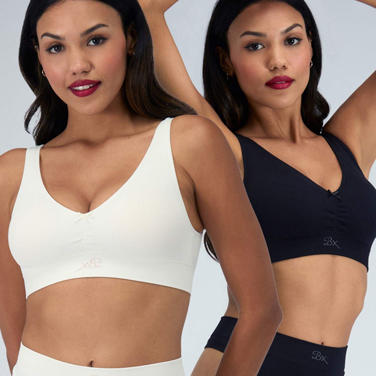 Boux Avenue Women's 2 Pack Rib Ruched Non Wired Bralettes - Large - White/Black - Available at M&S