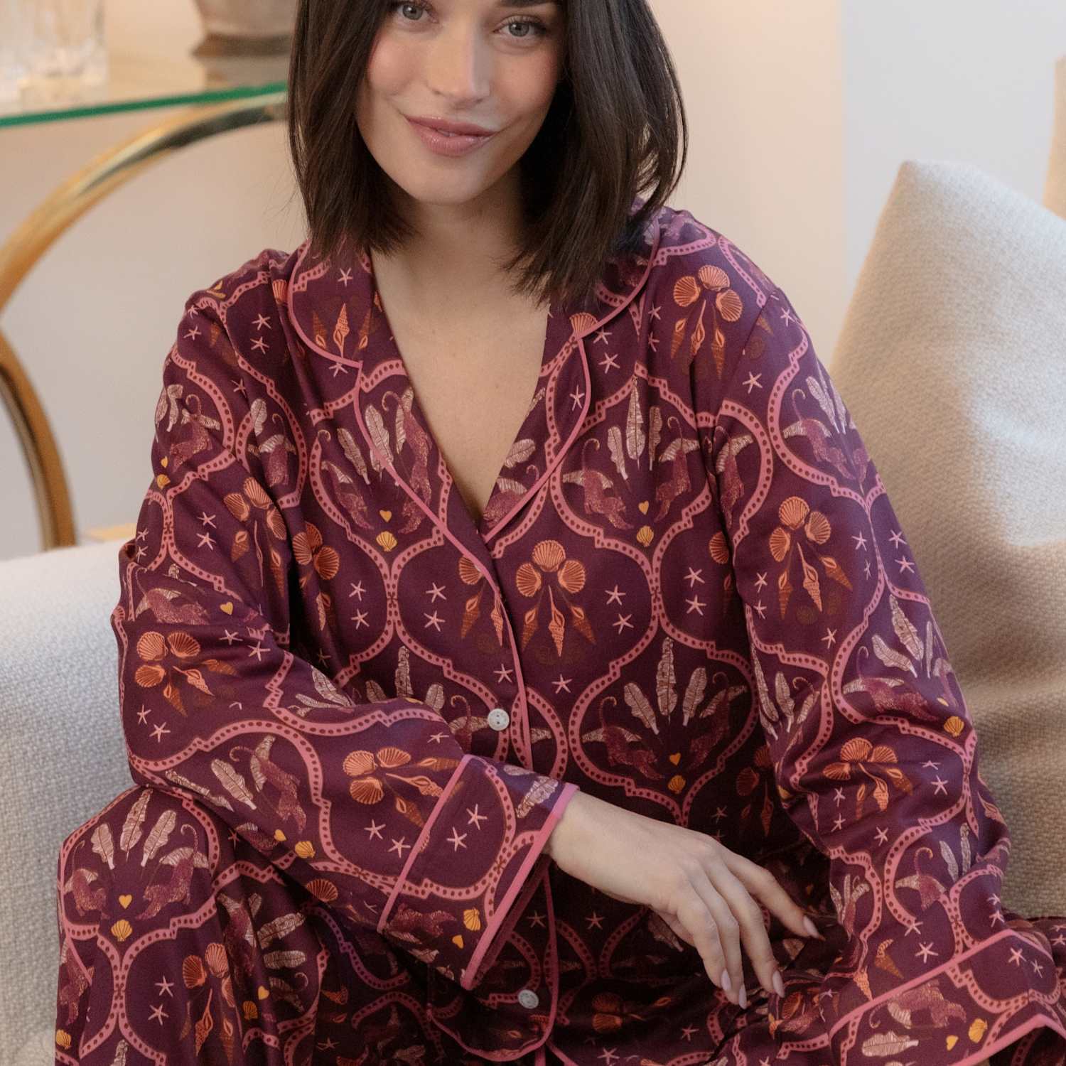 Cyberjammies Women's Fable and Eve Cotton Modal Geometric Wide Leg Pyjama Set - 8 - Pink Mix - Available at M&S