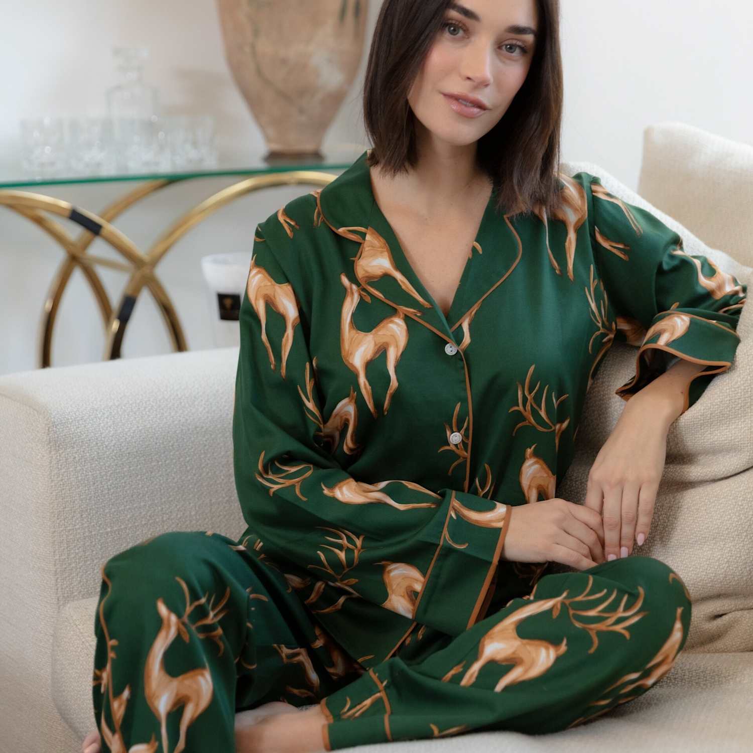 Cyberjammies Women's Fable and Eve Cotton Modal Christmas Pyjama Set - 12 - Green Mix - Available at M&S