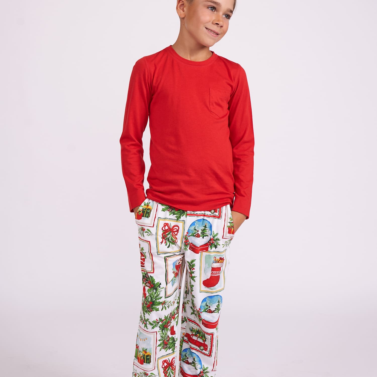 Cyberjammies Boys Cotton Blend Postcard Family Christmas Pyjama Set (2-13 Yrs) - 2-3 Years - Red Mix - Available at M&S