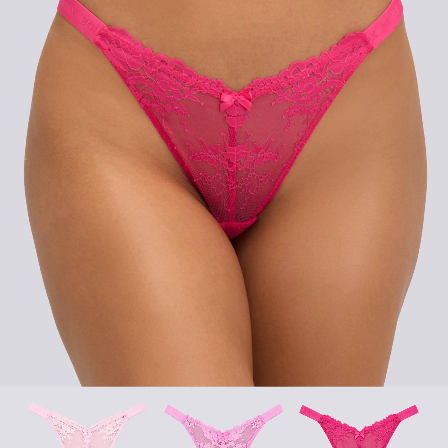 Boux Avenue Women's 3 Pack Fran Lace High Leg Thongs - 10 - Pink Mix - Available at M&S