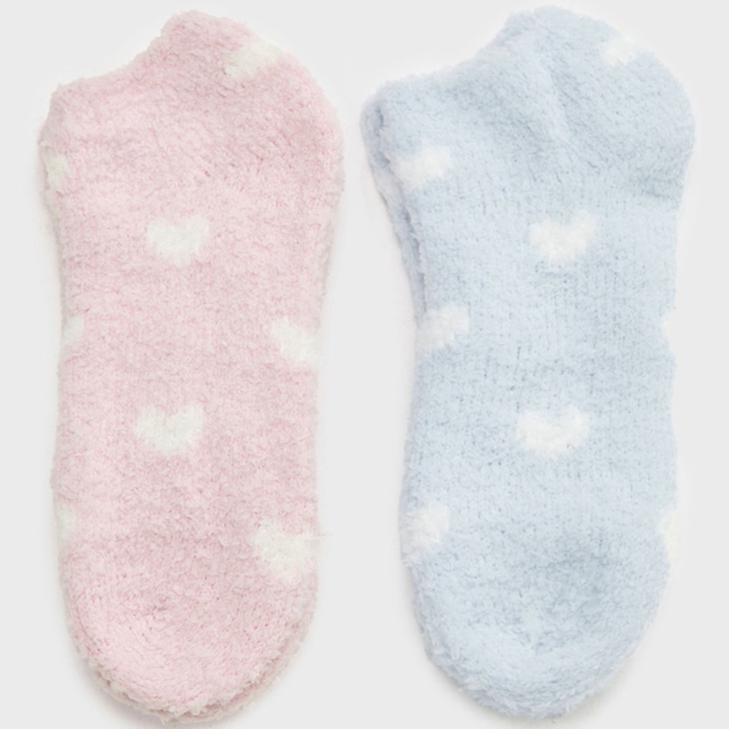 Boux Avenue Women's 2 Pack Heart Fluffy Trainer Socks - Blue Mix - Available at M&S