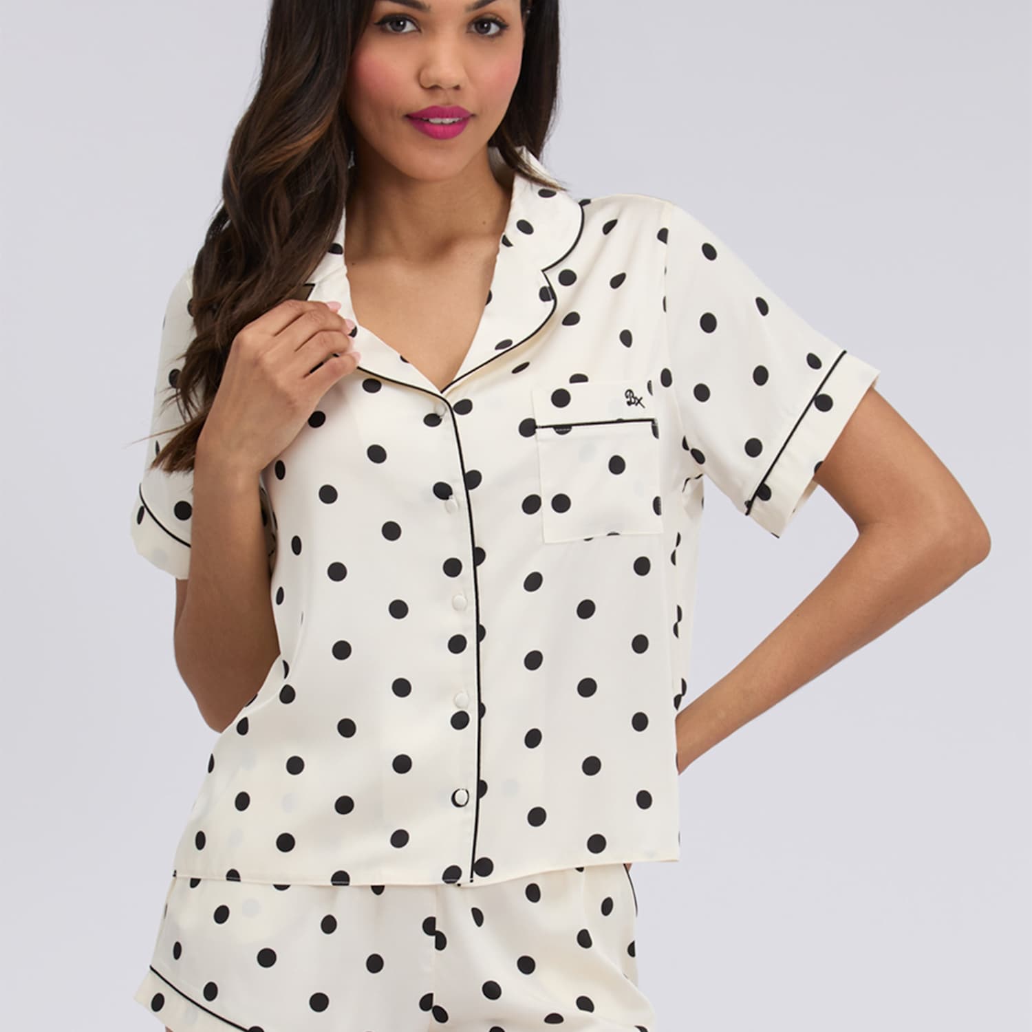 Boux Avenue Women's Satin Polka Dot Shortie Set - 6 - Ivory Mix - Available at M&S