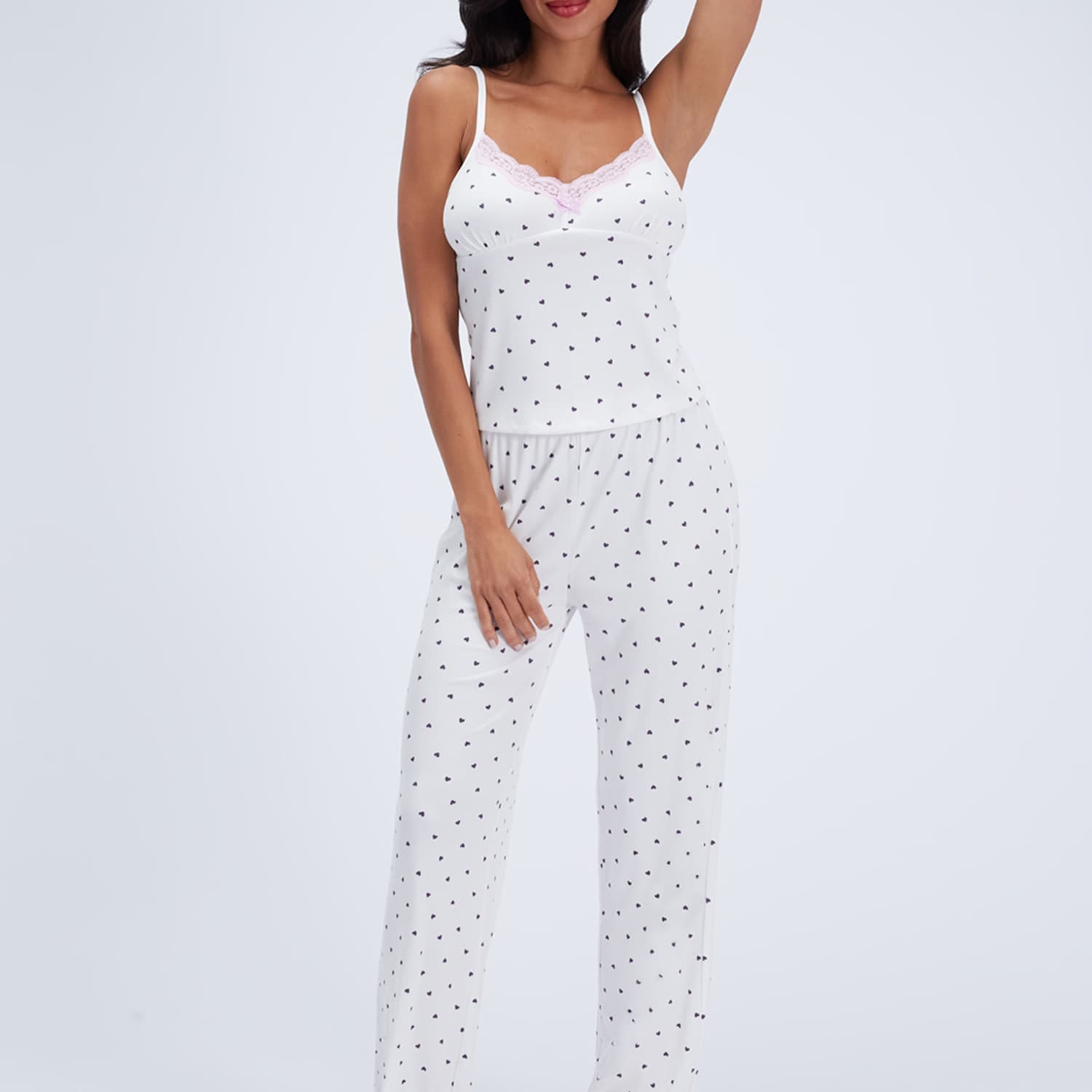 Boux Avenue Women's Modal Rich Heart Ribbed Pyjama Set - 8 - Ivory Mix - Available at M&S