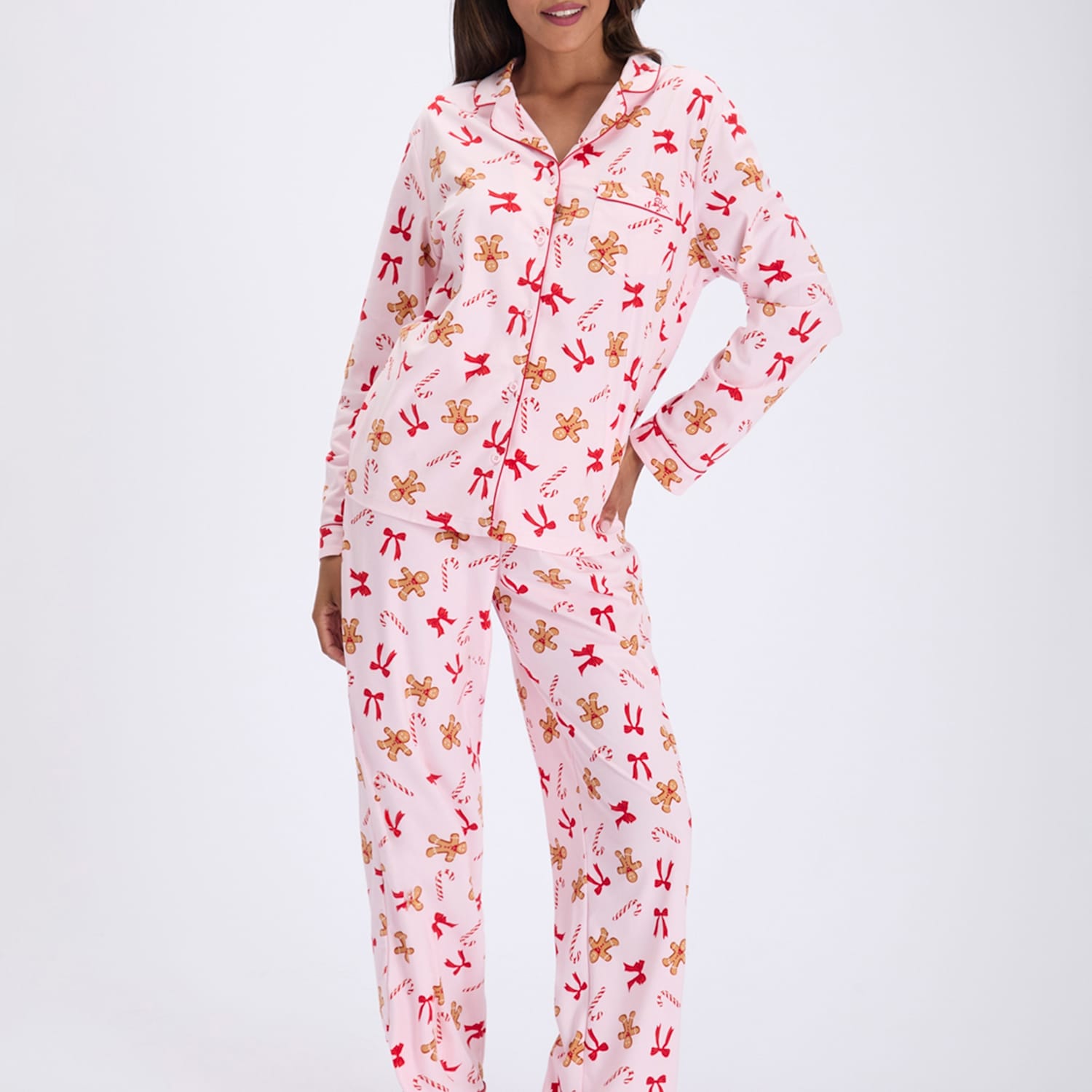 Boux Avenue Women's Fleece Christmas Gingerbread Candy Cane Pyjamas in a Bag - 10 - Pink Mix - Available at M&S