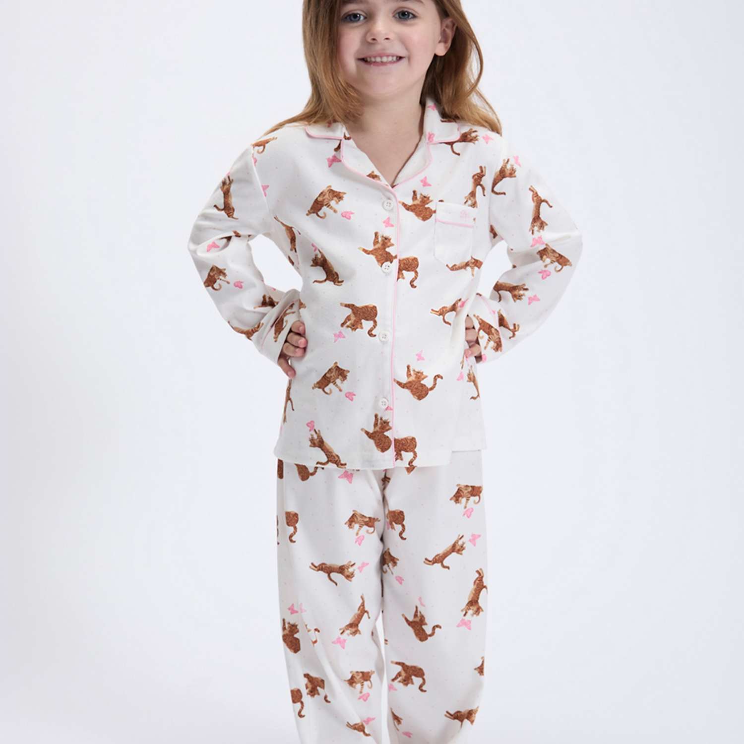Boux Avenue Girls Fleece Cat Print Pyjamas in a Bag (2-12 Yrs) - 6-7 Years - Ivory Mix - Available at M&S