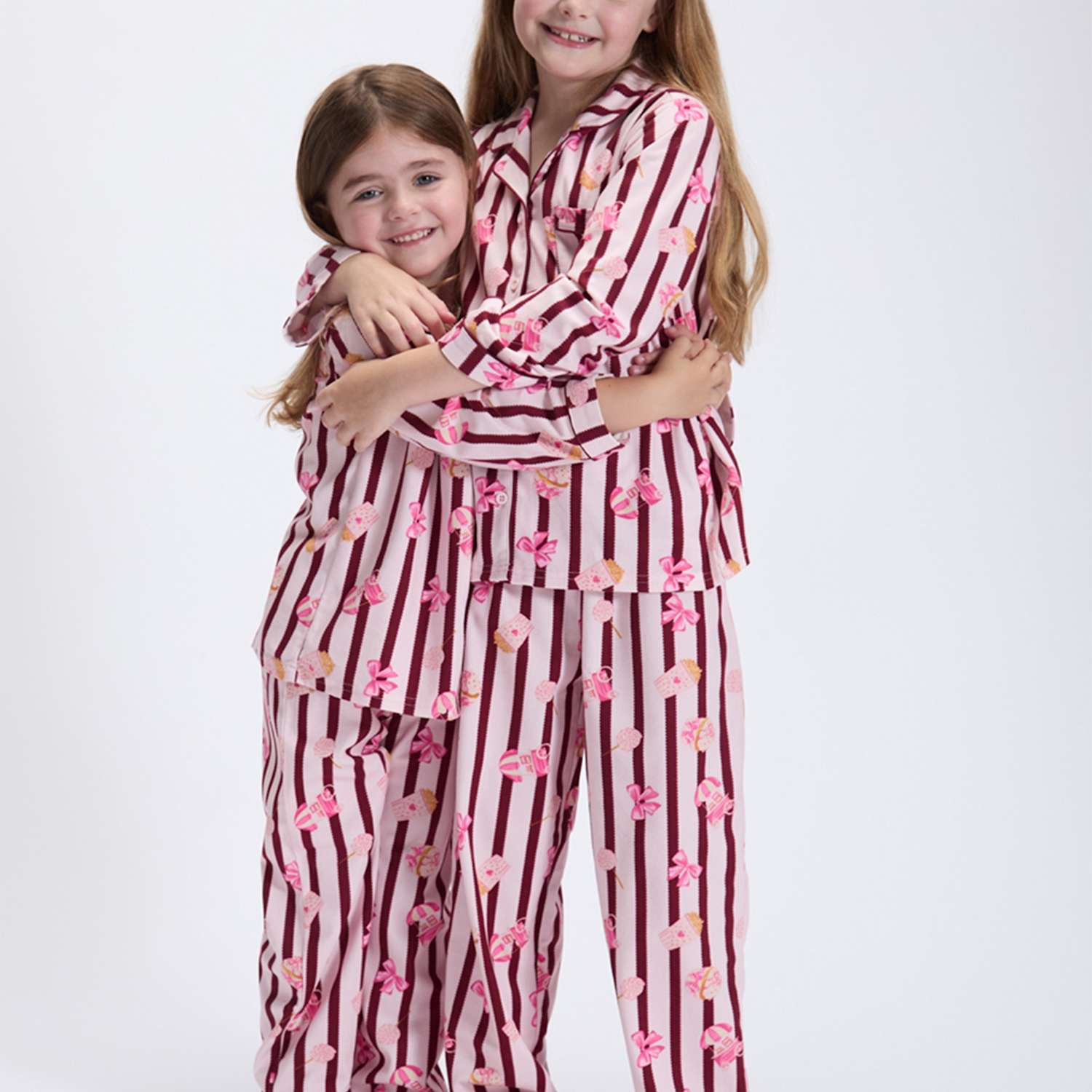 Boux Avenue Girls Fleece Popcorn Striped Pyjamas in a Bag (2-12 Yrs) - 2-3 Years - Burgundy - Available at M&S