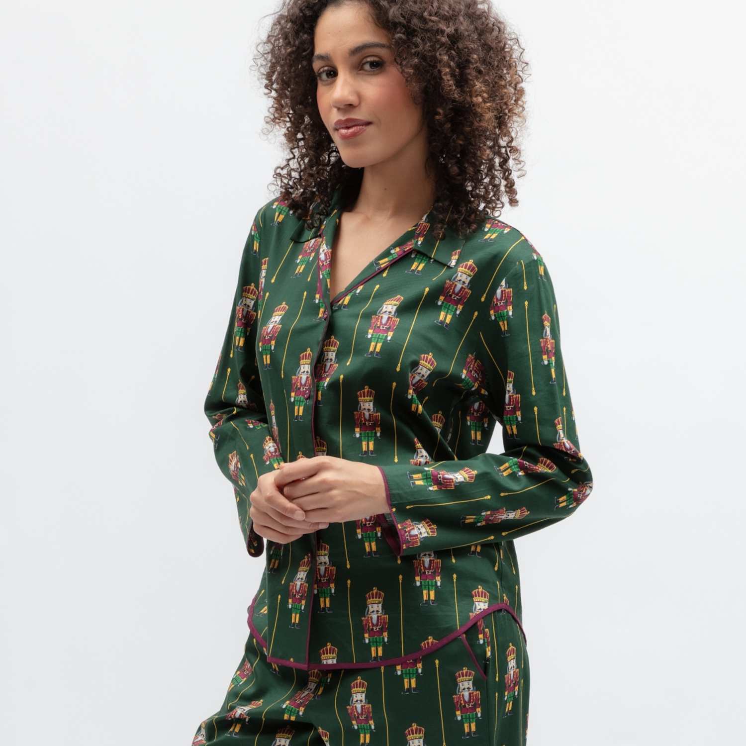 Cyberjammies Women's Family Christmas Cotton Modal Nutcracker Print Pyjama Top - 10 - Green Mix - Available at M&S