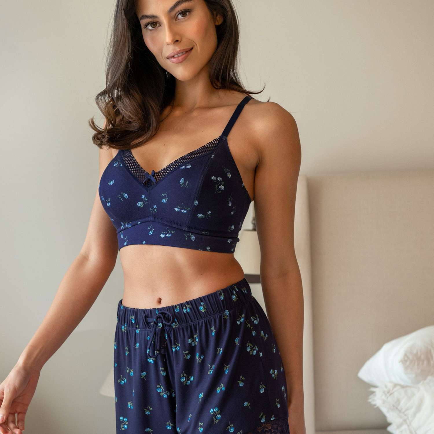 Pour Moi Women's Love To Lounge Floral Non Wired Bra (A-G) - 34F - Navy Mix - Available at M&S