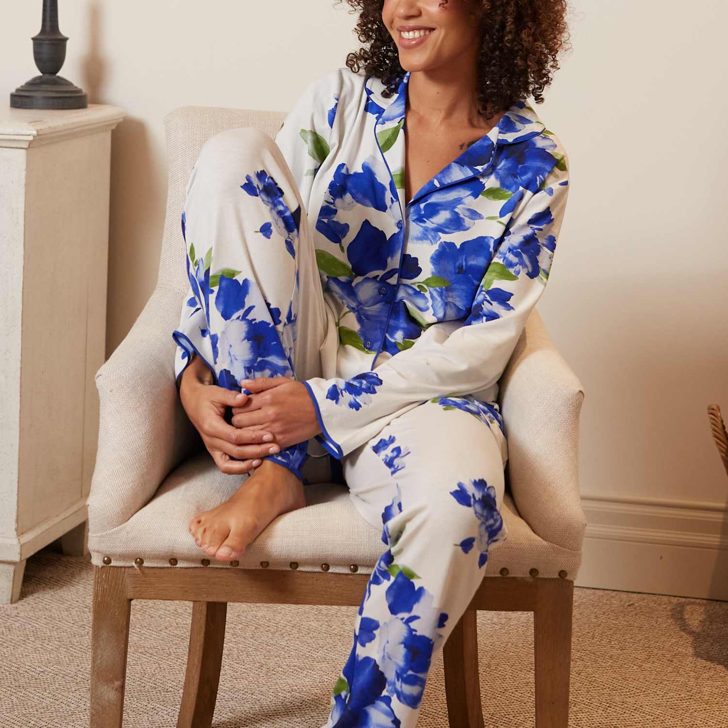 Cyberjammies Women's Cotton Modal Jersey Floral Pyjama Bottoms - 10 - Blue Mix - Available at M&S