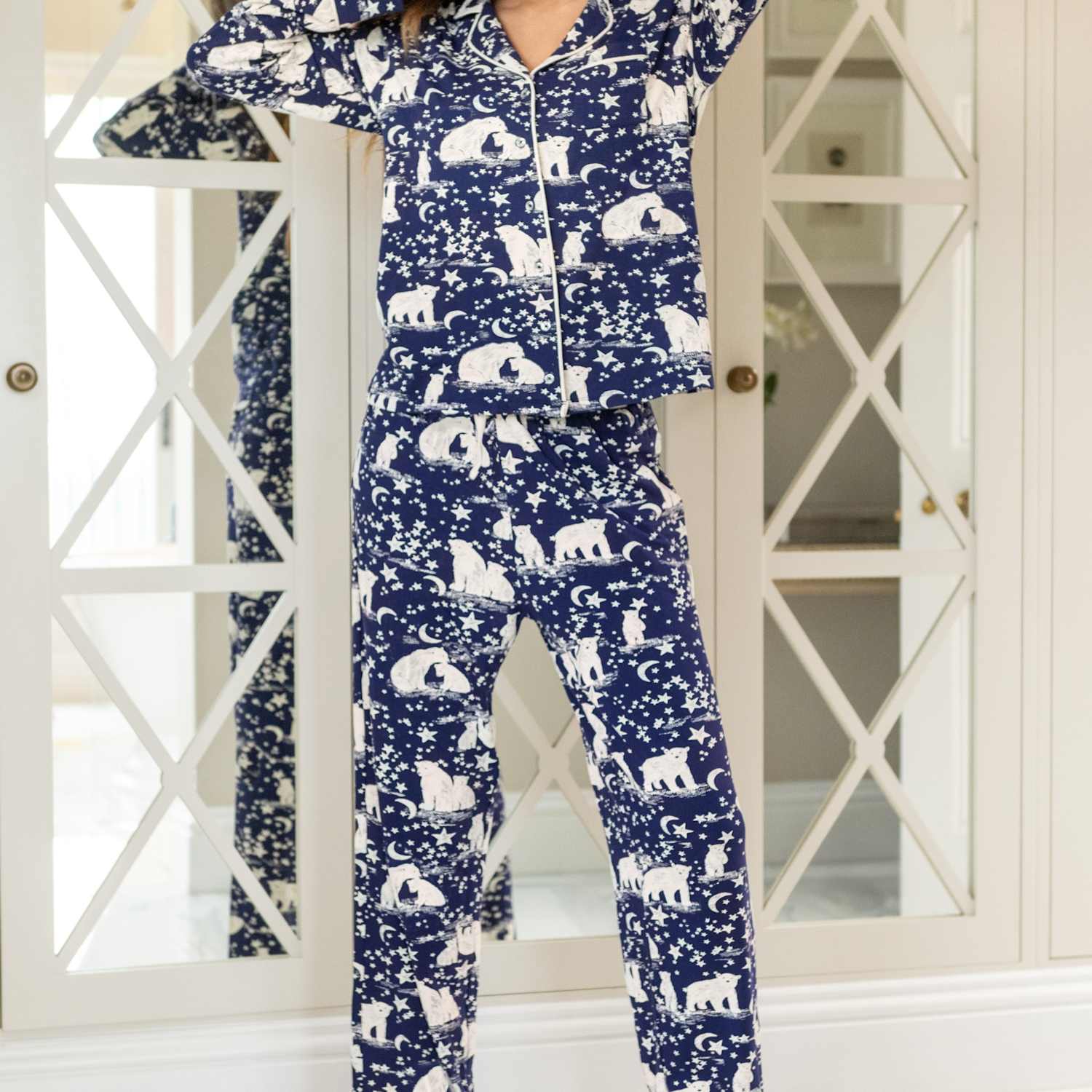 Pour Moi Women's Pure Cotton Polar Bear Christmas Pyjama Set - 16 - Navy Mix - Available at M&S