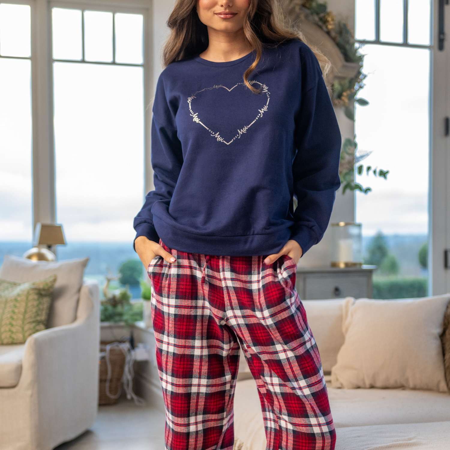 Pour Moi Women's Pure Cotton Heart Check Pyjama Set - 16 - Navy Mix - Available at M&S