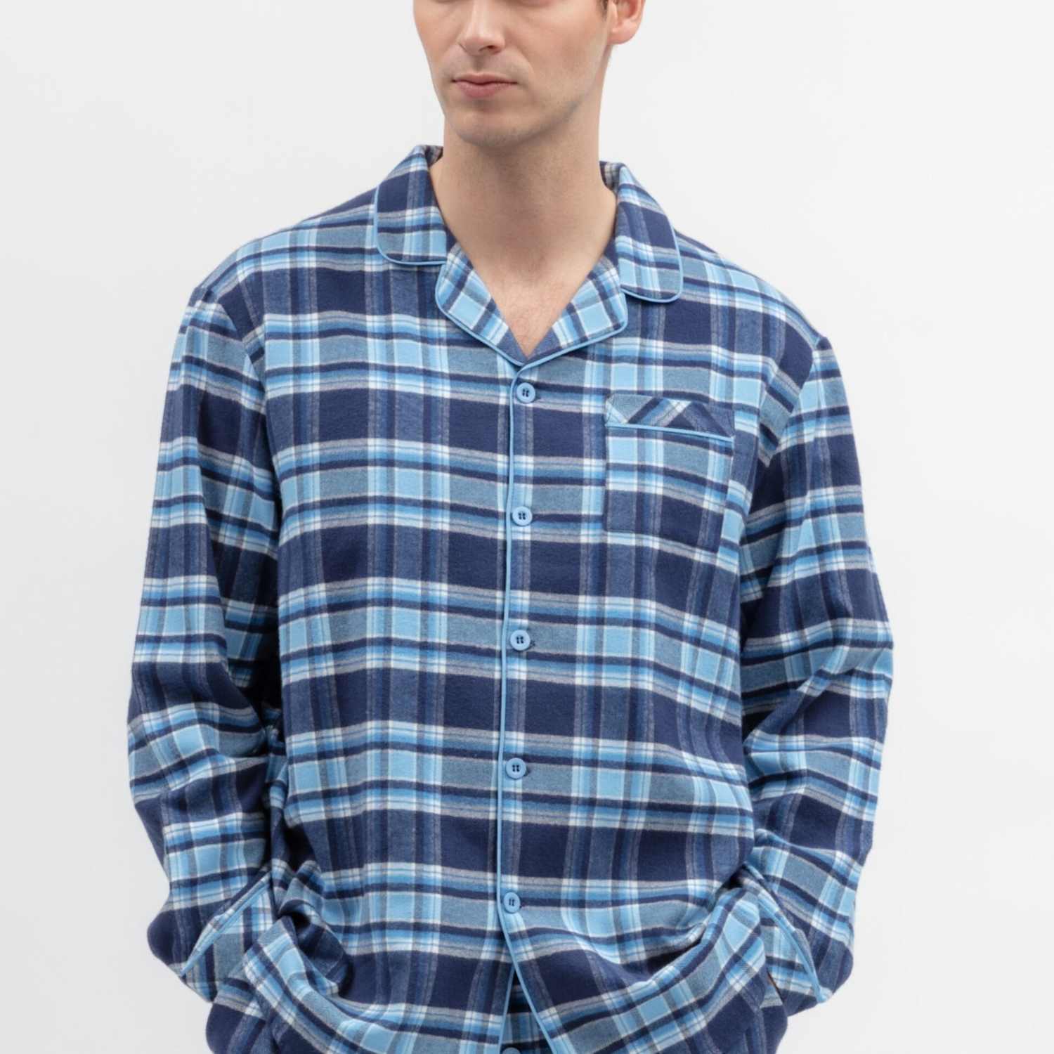 Cyberjammies Men's Brushed Cotton Checked Family Christmas Pyjama Top - L - Navy Mix - Available at M&S