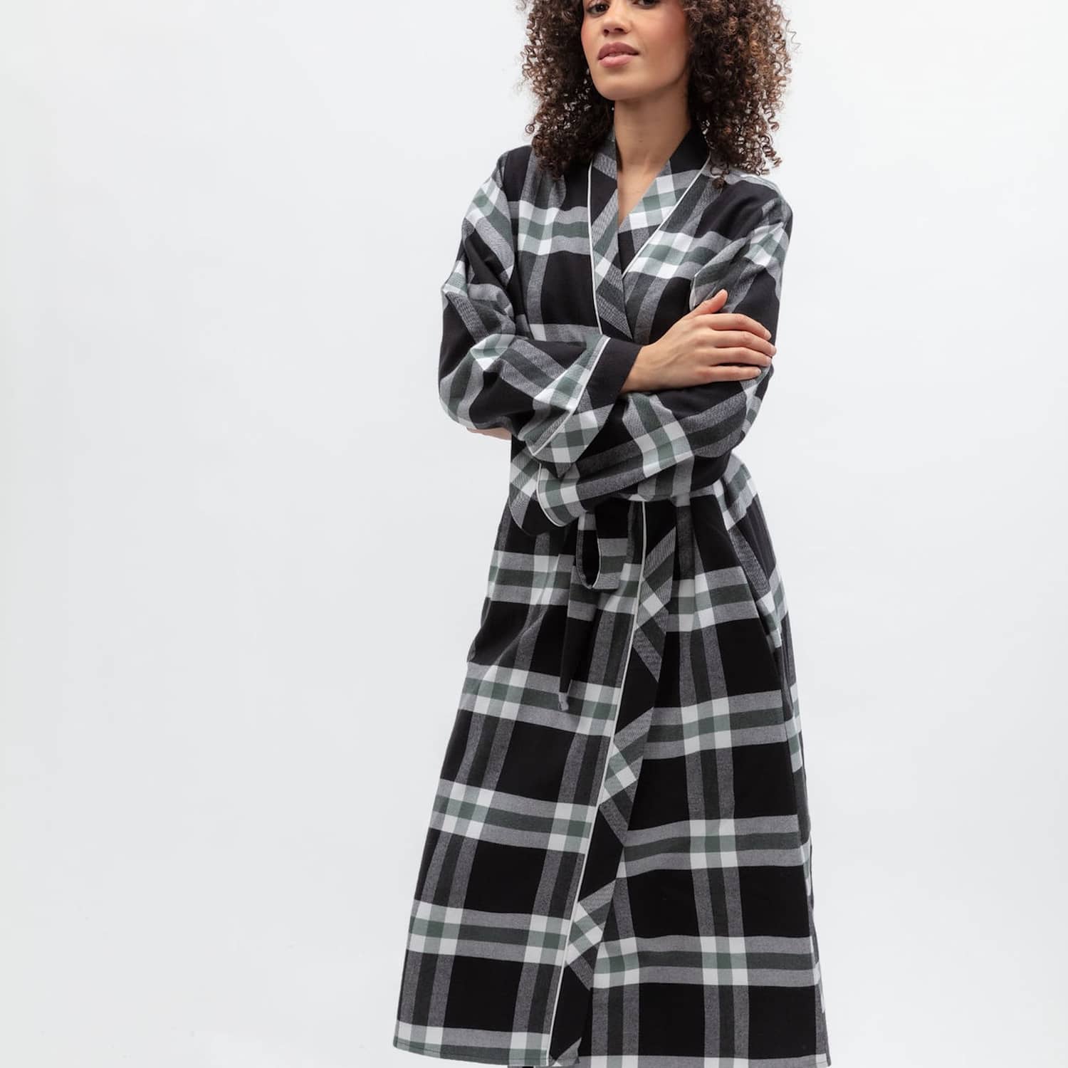 Cyberjammies Women's Family Christmas Pure Cotton Checked Dressing Gown - 18 - Black Mix - Available at M&S