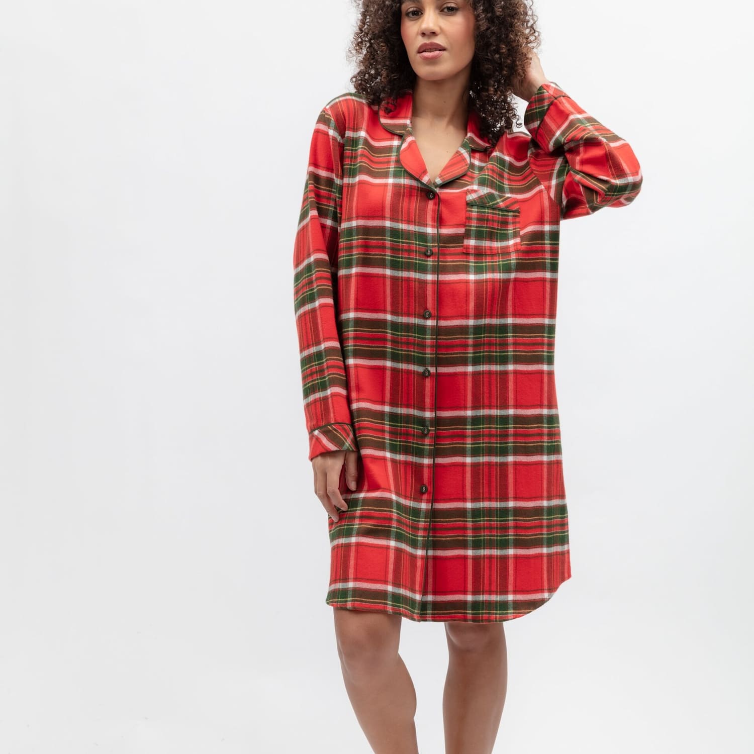 Cyberjammies Women's Family Christmas Pure Cotton Checked Nightshirt - 10 - Red Mix - Available at M&S