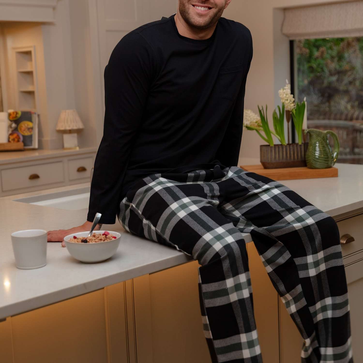Cyberjammies Men's Brushed Cotton Checked Family Christmas Pyjama Bottoms - M - Black Mix - Available at M&S