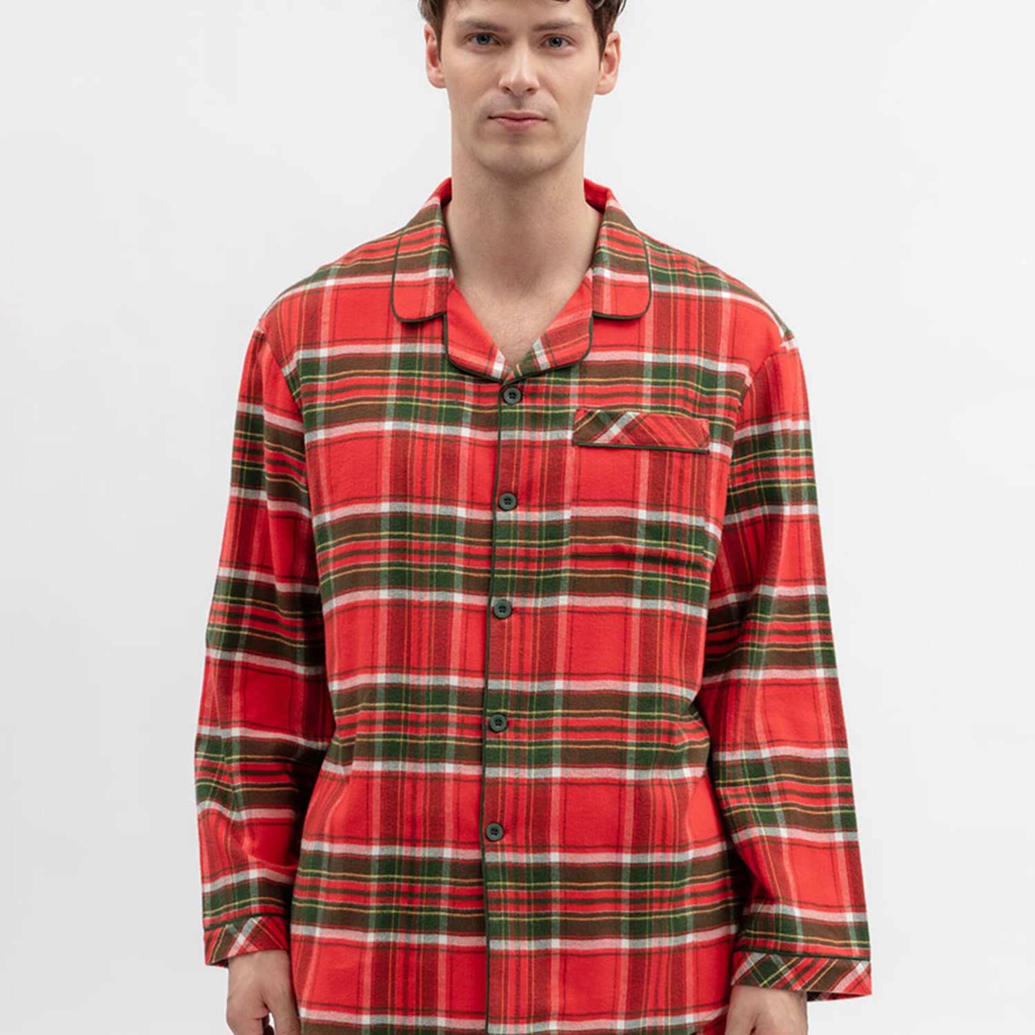 Cyberjammies Men's Pure Cotton Checked Family Christmas Pyjama Top - XL - Red Mix - Available at M&S