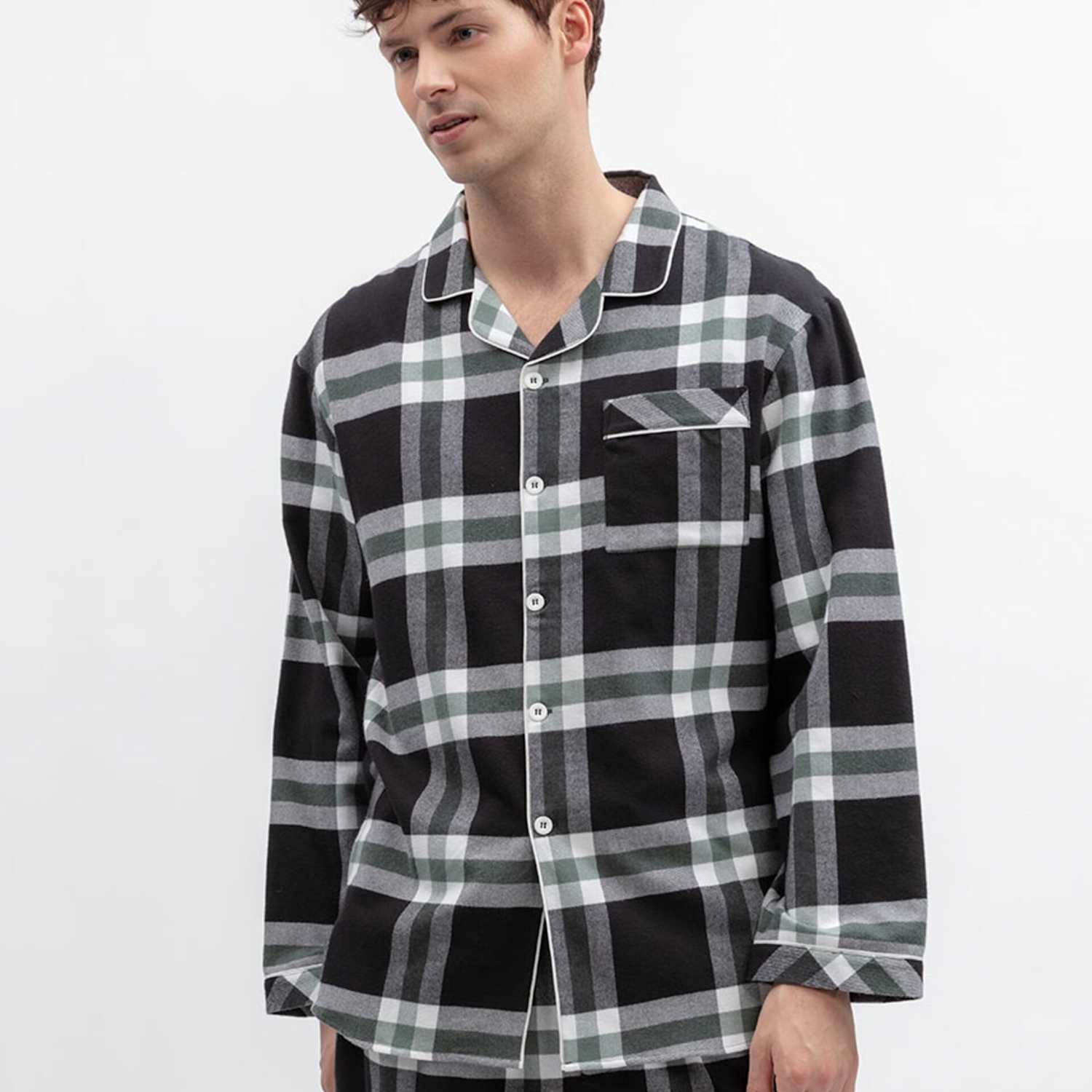 Cyberjammies Men's Pure Cotton Checked Family Christmas Pyjama Top - M - Black Mix - Available at M&S