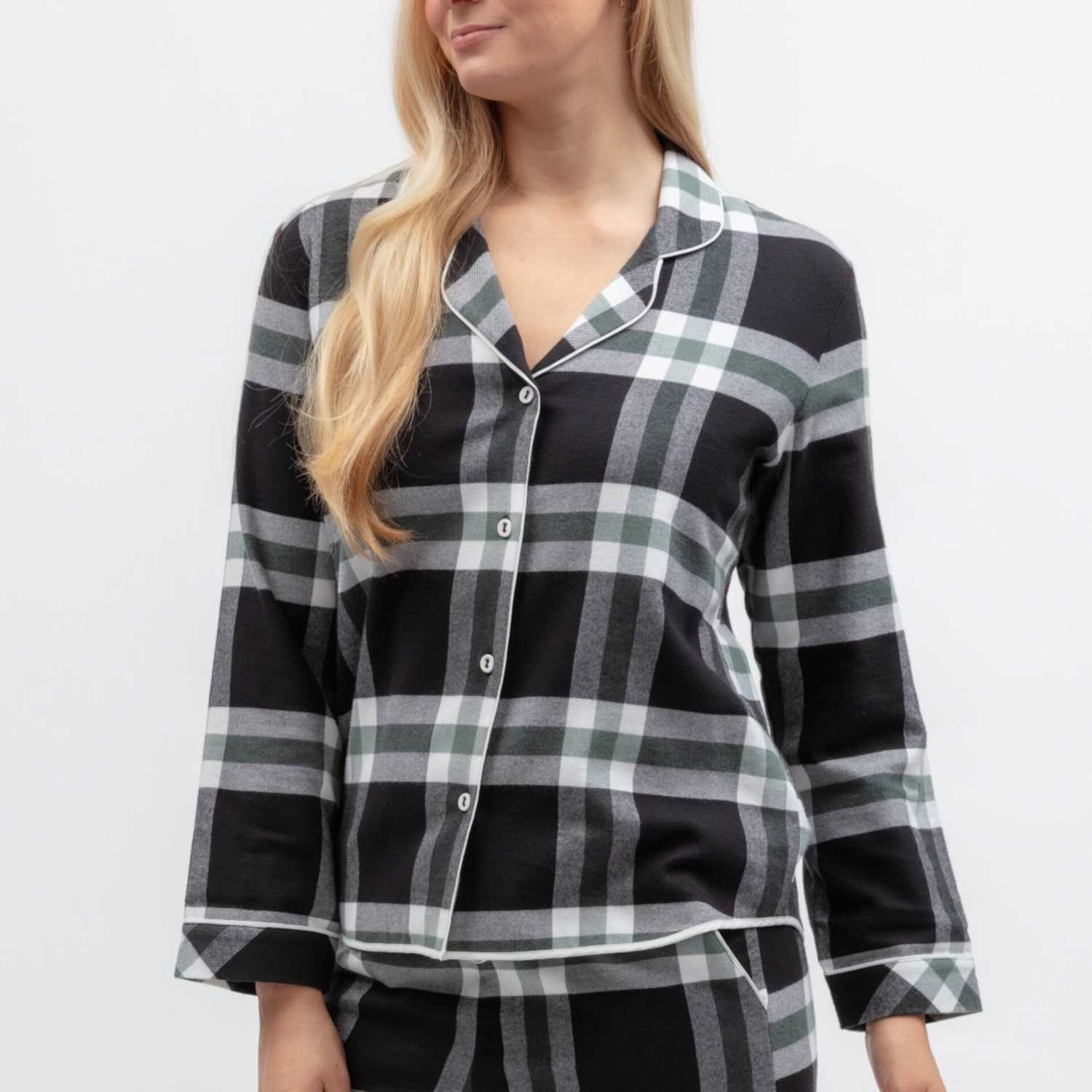 Cyberjammies Women's Family Christmas Pure Cotton Checked Pyjama Top - 10 - Black Mix - Available at M&S