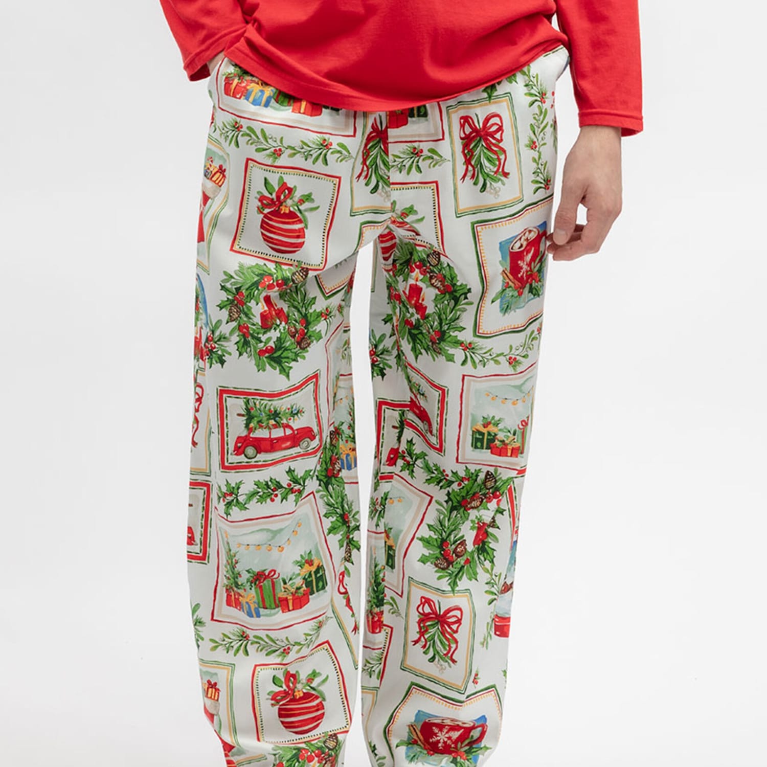 Cyberjammies Men's Cotton Modal Family Christmas Postcard Pyjama Bottoms - M - Red Mix - Available at M&S