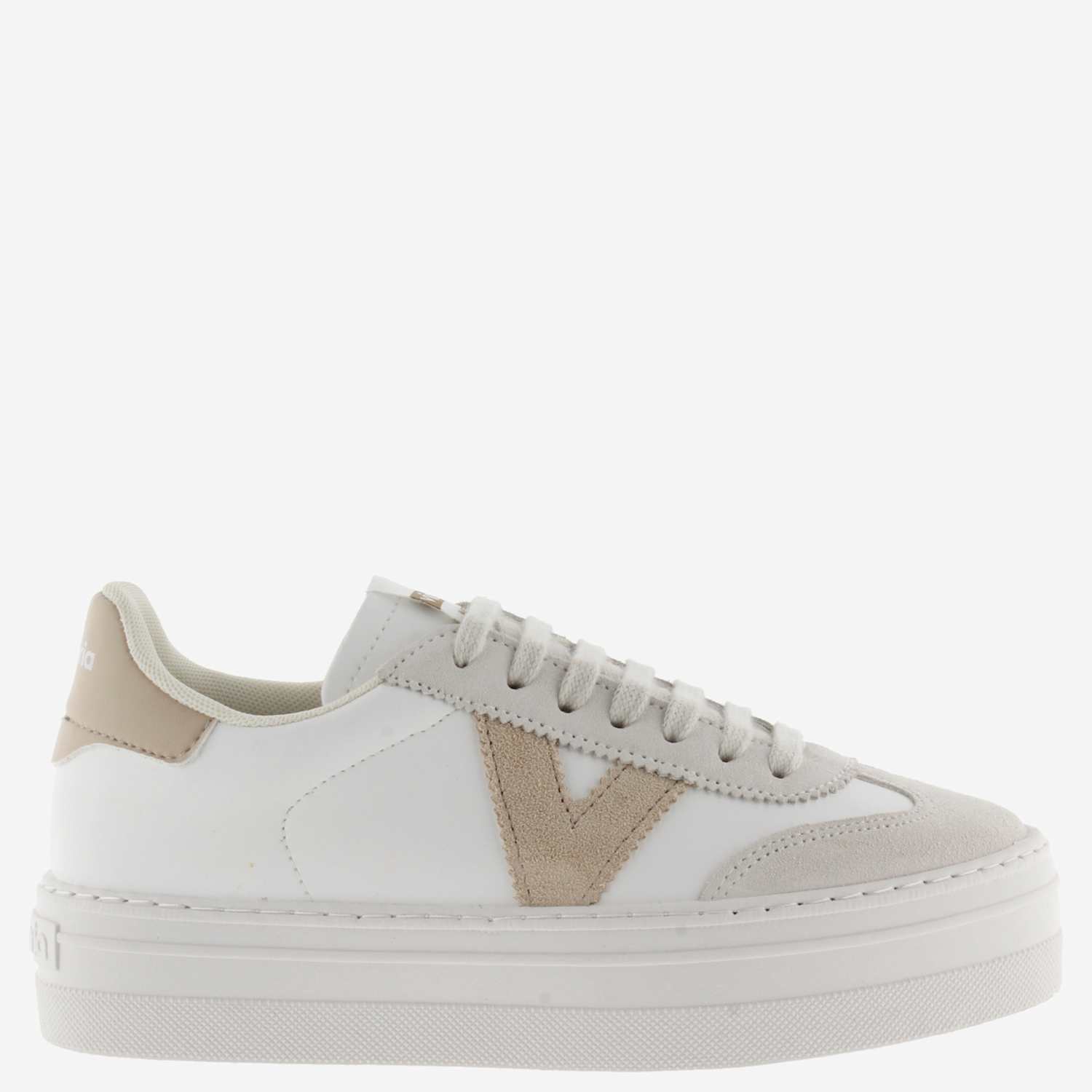 Victoria Women's Barcelona Ciclista Leather Platform Trainers - 7 - Cream Mix - Available at M&S