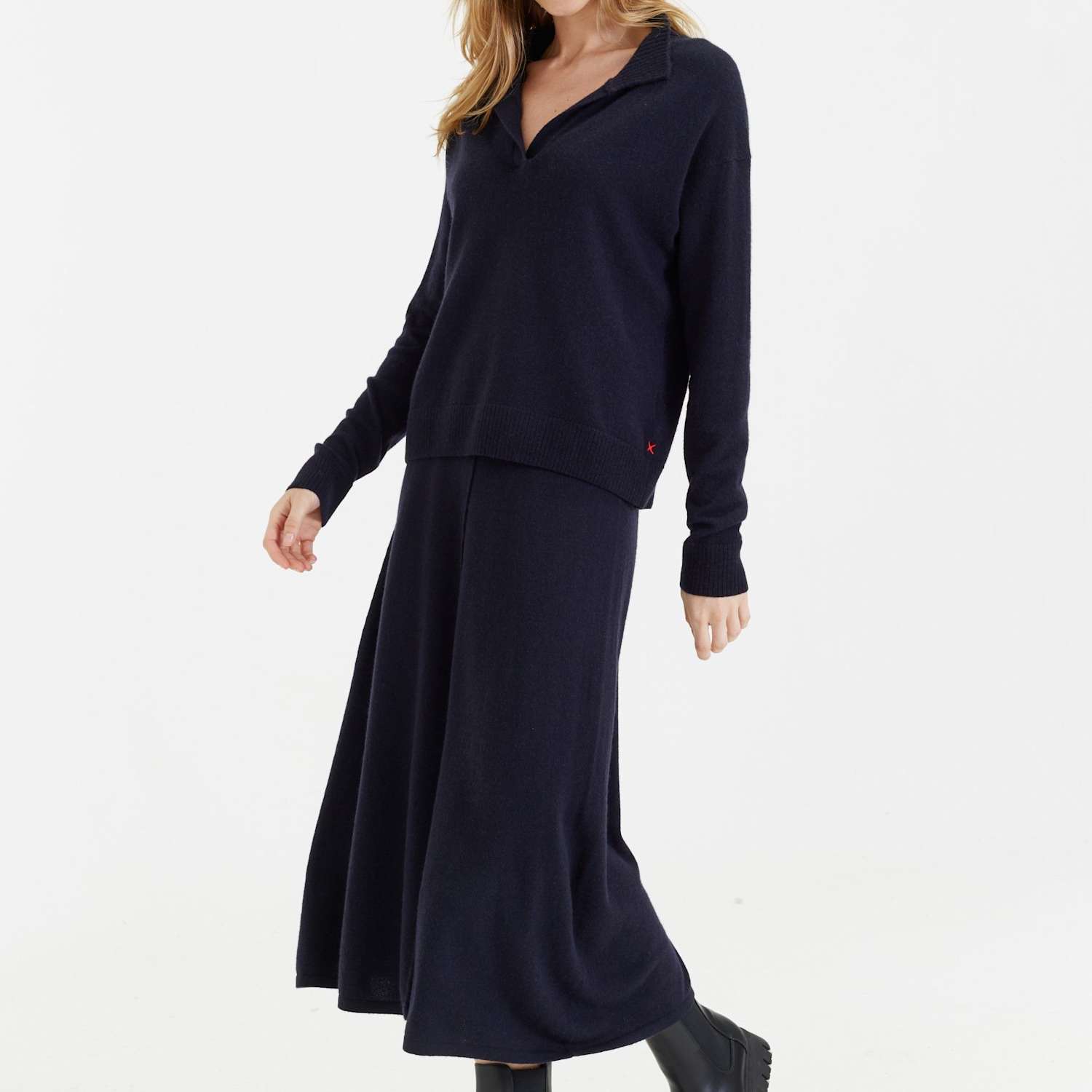 Chinti & Parker Women's Midi A-Line Skirt with Cashmere - Large - Navy - Available at M&S