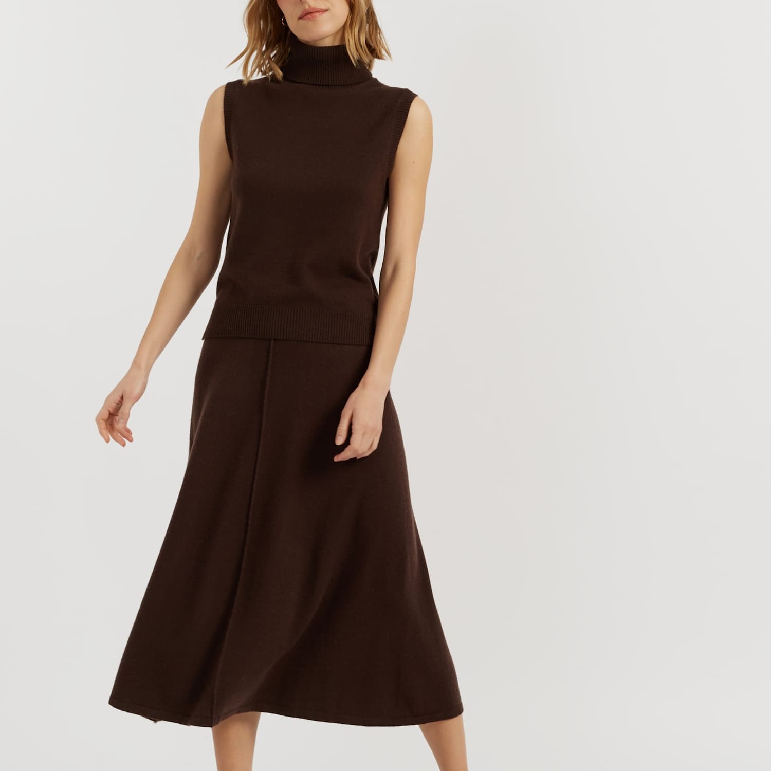 Chinti & Parker Women's Midi A-Line Skirt with Cashmere - Medium - Chocolate - Available at M&S