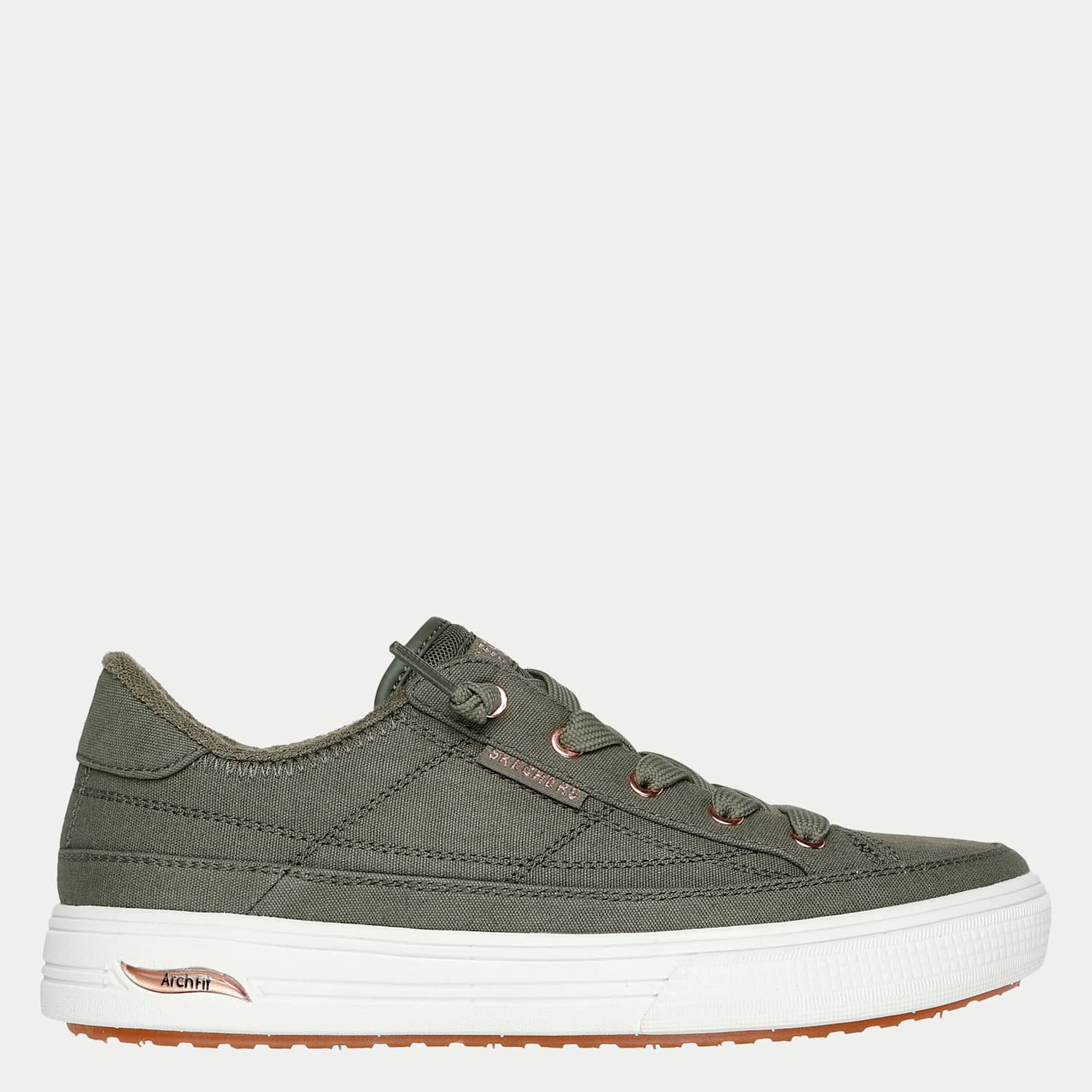 Skechers Women's Arch Fit Arcade Meet Ya There Canvas Trainers - 3 - Olive - Available at M&S