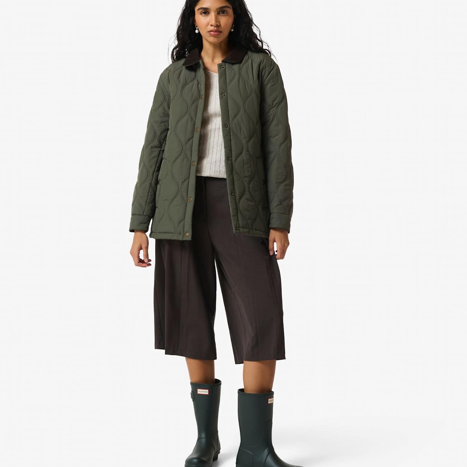 Hunter Women's Long Sleeve Quilted Shacket - Medium - Green - Available at M&S