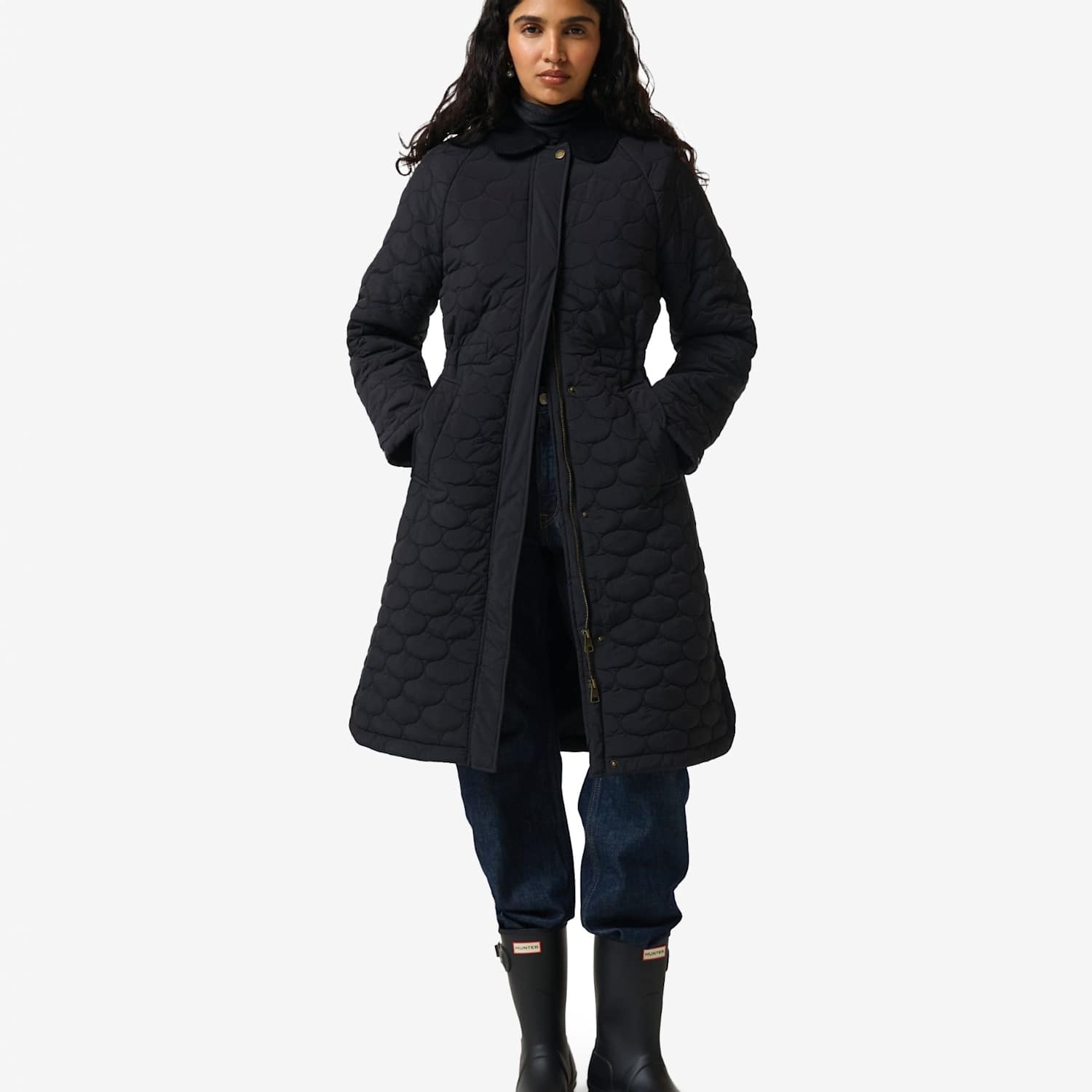 Hunter Women's Longer Length Quilted Overcoat - Medium - Black - Available at M&S