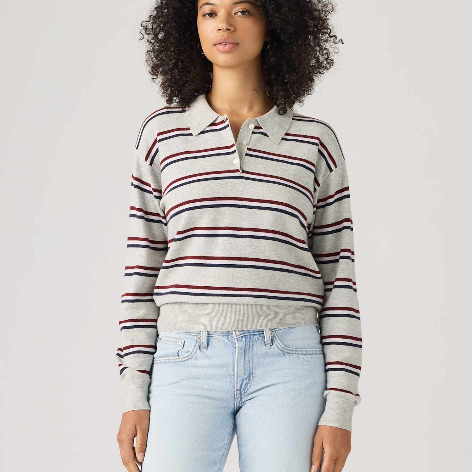 Levi's Women's Cotton Blend Striped Polo Neck Jumper - Large - Grey Mix - Available at M&S