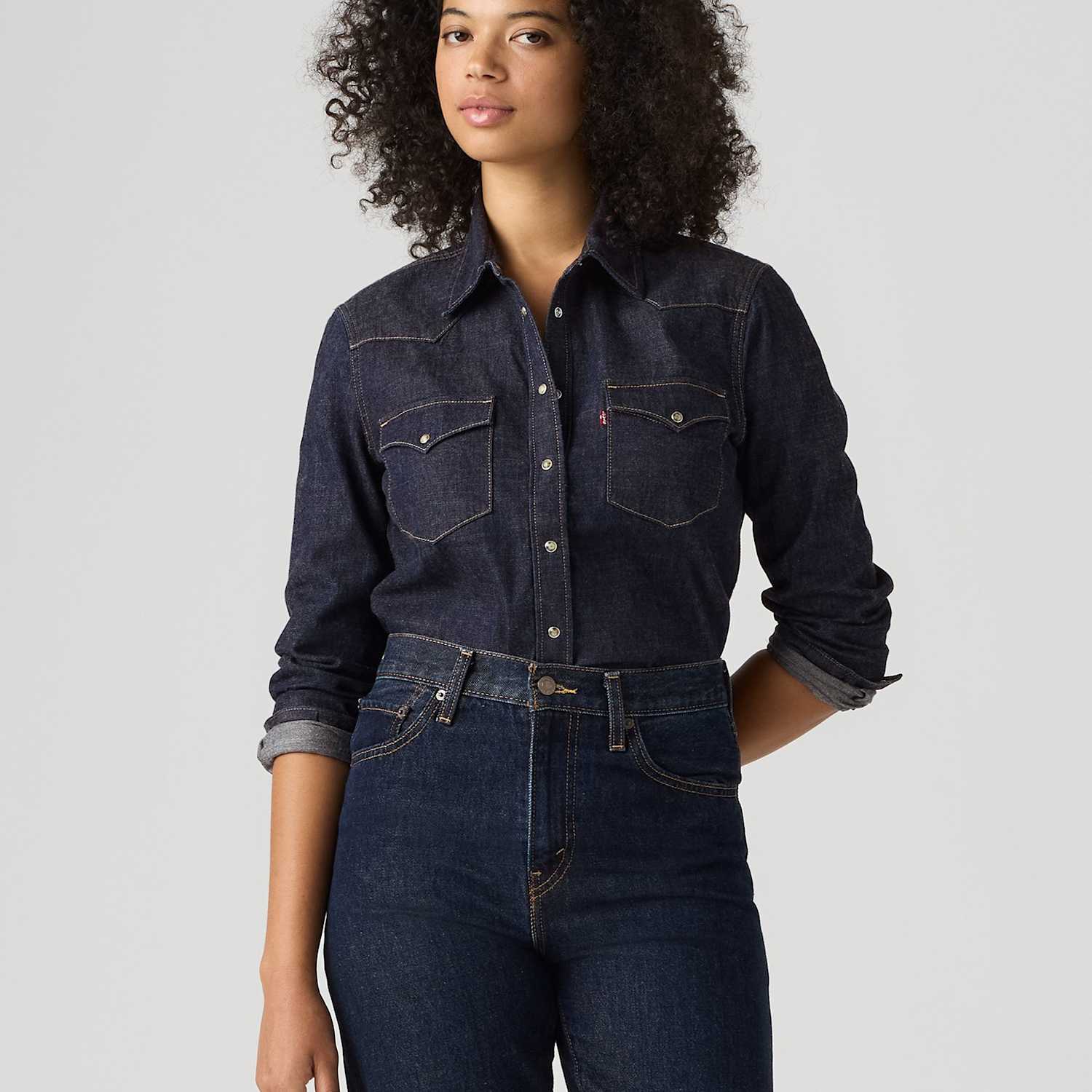 Levi's Women's Denim Western Shirt - Large - Dark Blue Denim - Available at M&S